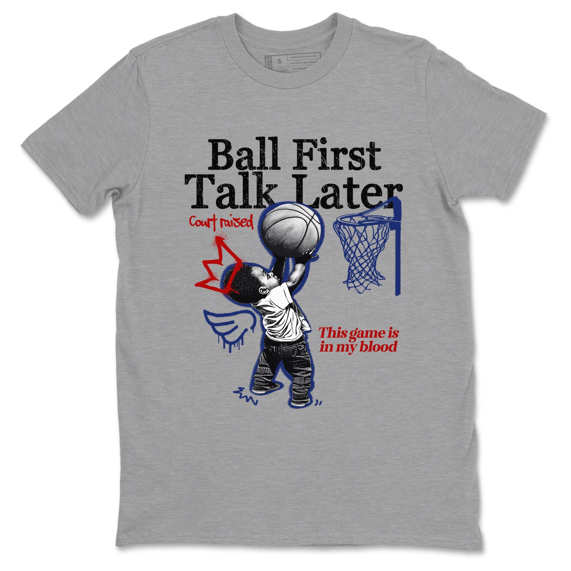 1s Rare Air shirts to match jordans Ball First Talk Later sneaker match tees Air Jordan 1 High OG Rare Air Deep Royal Blue match shoes to clothes SNRT Sneaker Tees unisex cotton Heather Grey 2 shirts