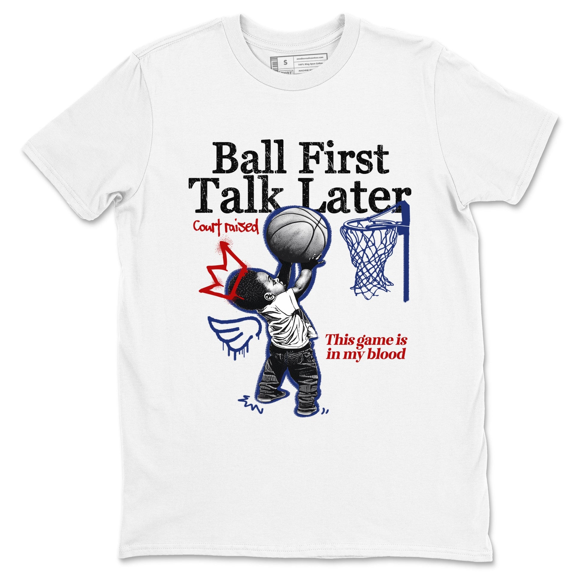 1s Rare Air shirts to match jordans Ball First Talk Later sneaker match tees Air Jordan 1 High OG Rare Air Deep Royal Blue match shoes to clothes SNRT Sneaker Tees unisex cotton White 2 shirts