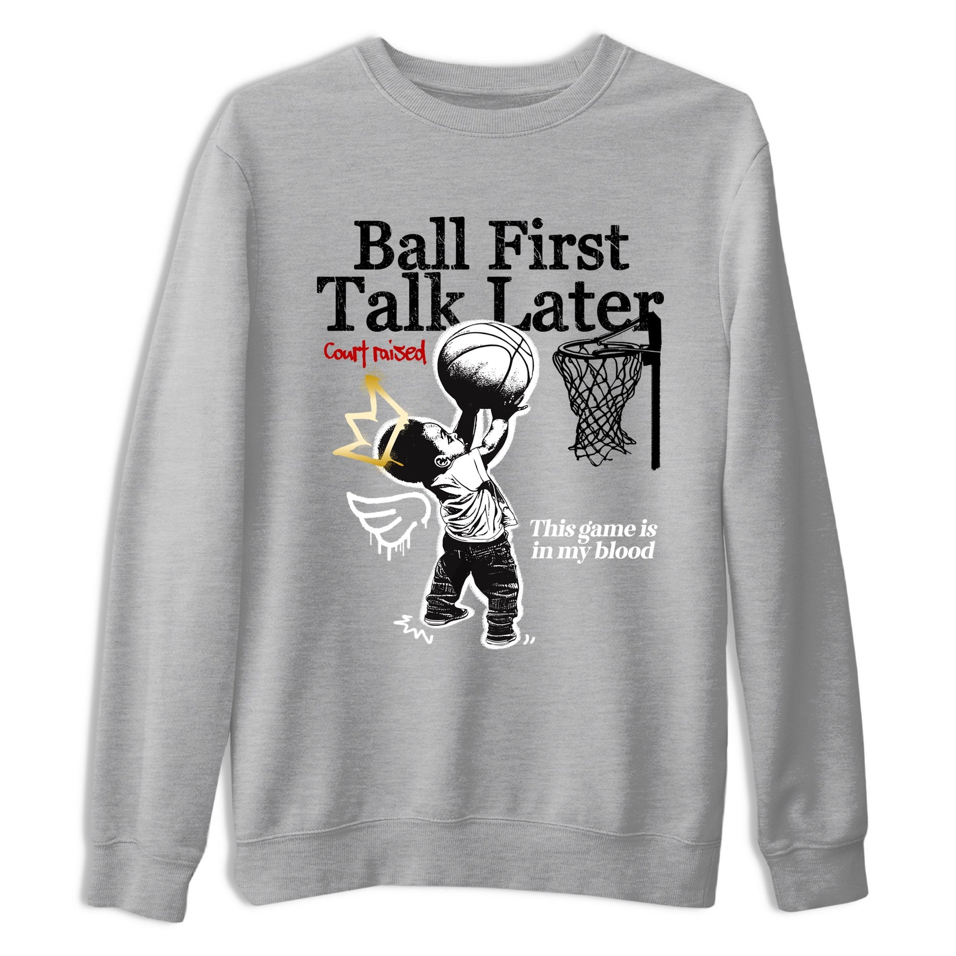 Sneaker match tees – Sneaker Tees To Match Air Jordan 12 Taxi Shoes – Ball First Talk Later Tee Heather Grey 2