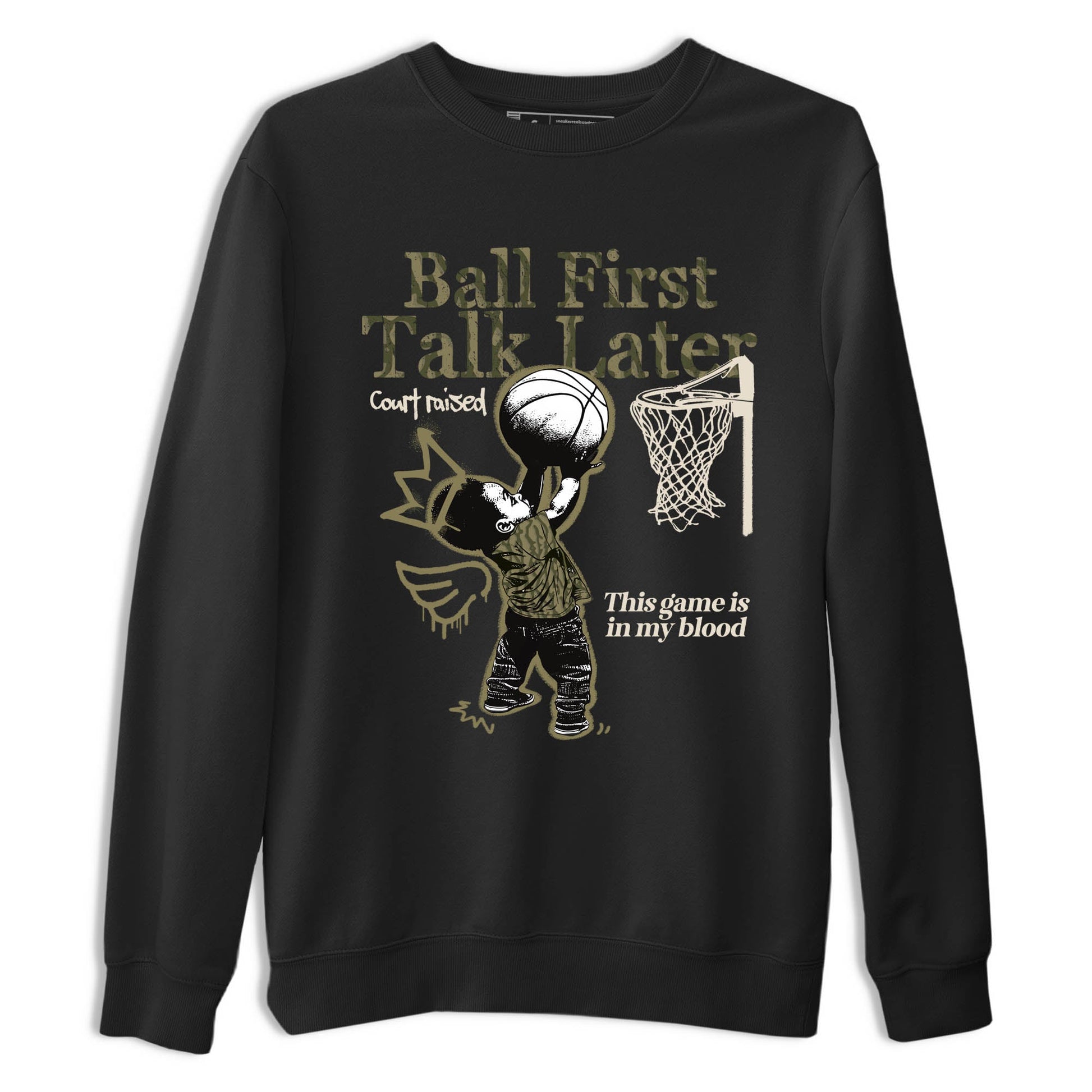 Sneaker Threads – Sneaker Tees To Match Air Jordan 3 Medium Olive – Ball First Talk Later Graphic Tee Black 2. Perfect for Jordan releases 2025 colorways.