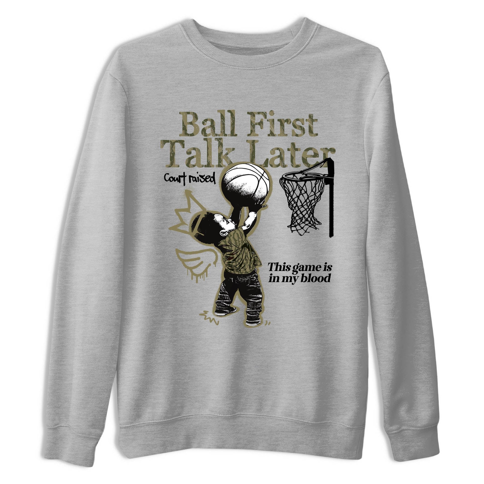 Sneaker Threads – Sneaker Tees To Match Air Jordan 3 Medium Olive – Ball First Talk Later Graphic Tee Heather Grey 2. Perfect for Jordan releases 2025 colorways.