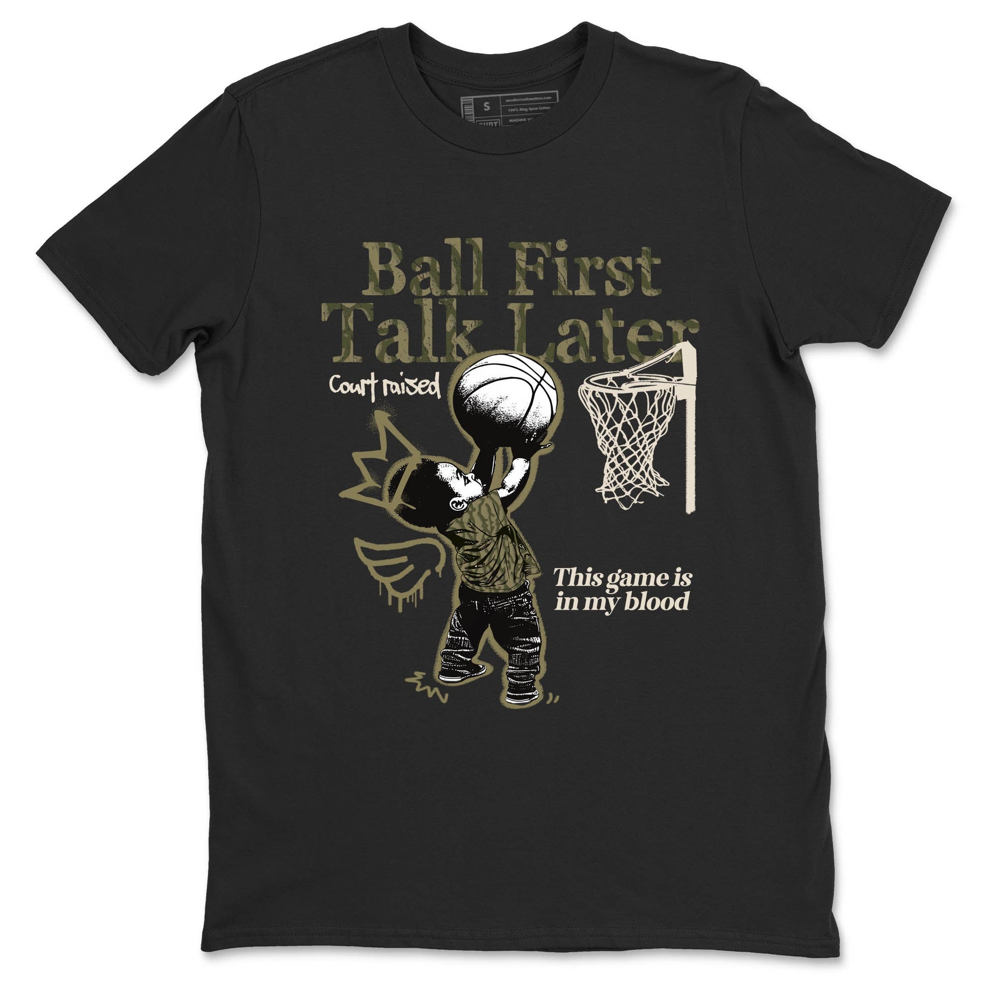 Sneaker Threads – Sneaker Tees To Match Air Jordan 3 Medium Olive – Ball First Talk Later Graphic Tee Black 2. Perfect for Jordan releases 2025 colorways.