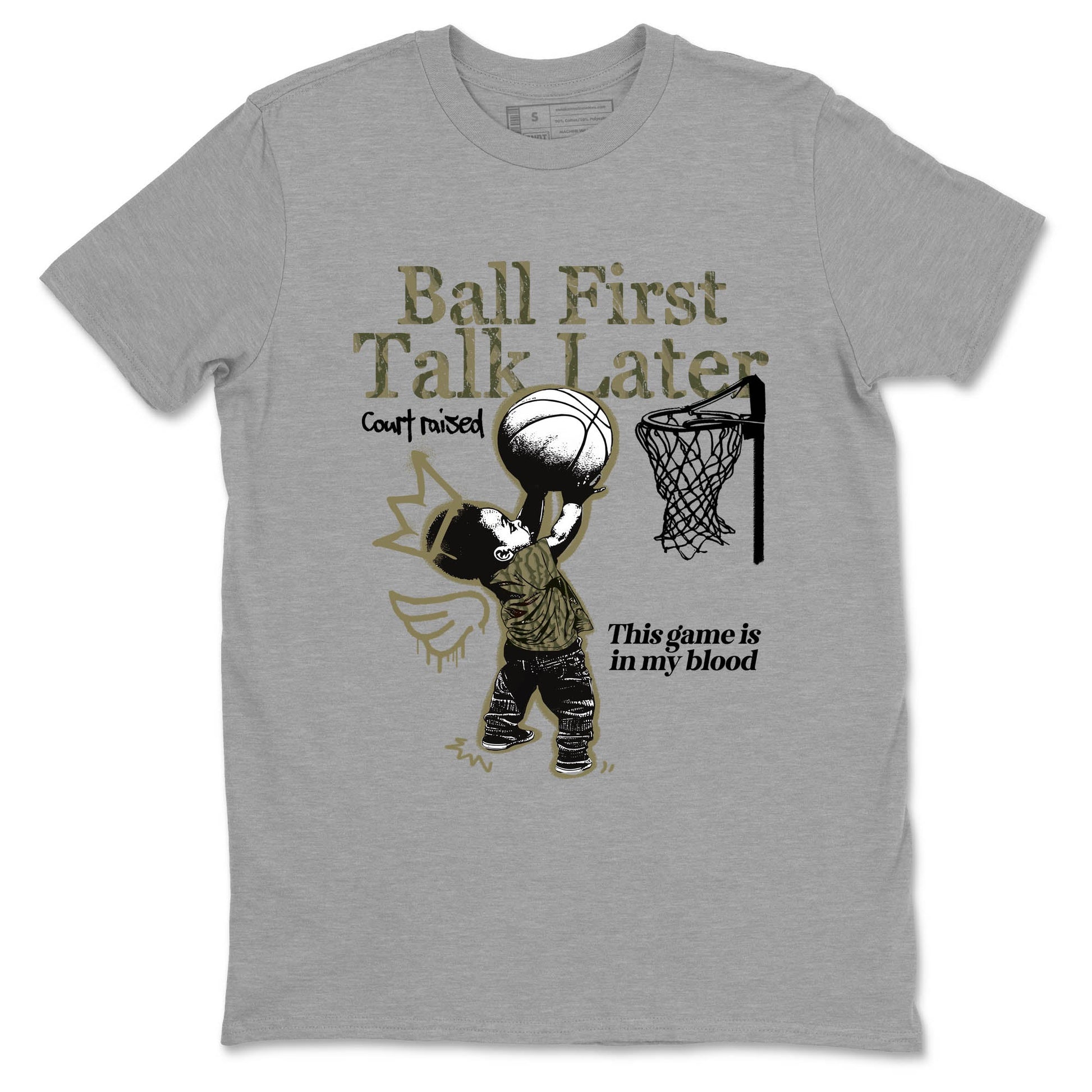 Sneaker Threads – Sneaker Tees To Match Air Jordan 3 Medium Olive – Ball First Talk Later Graphic Tee Heather Grey 2. Perfect for Jordan releases 2025 colorways.