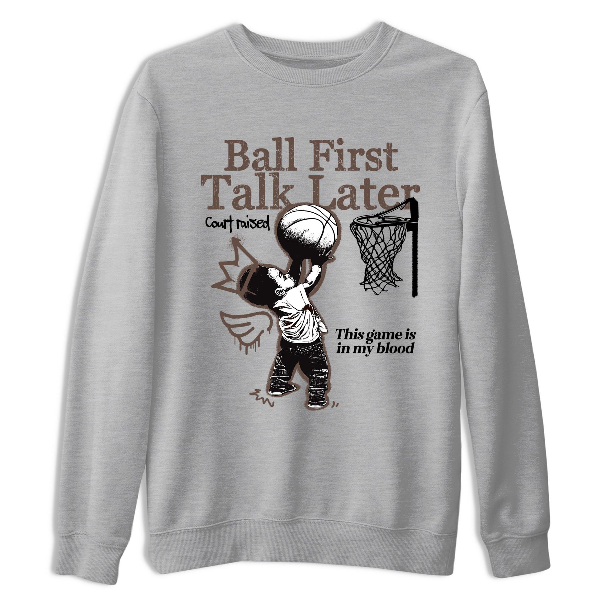 Sneaker match tees – Sneaker Tees To Match Air Jordan 4 Cave Stone Shoes – Ball First Talk Later Tee Heather Grey 2