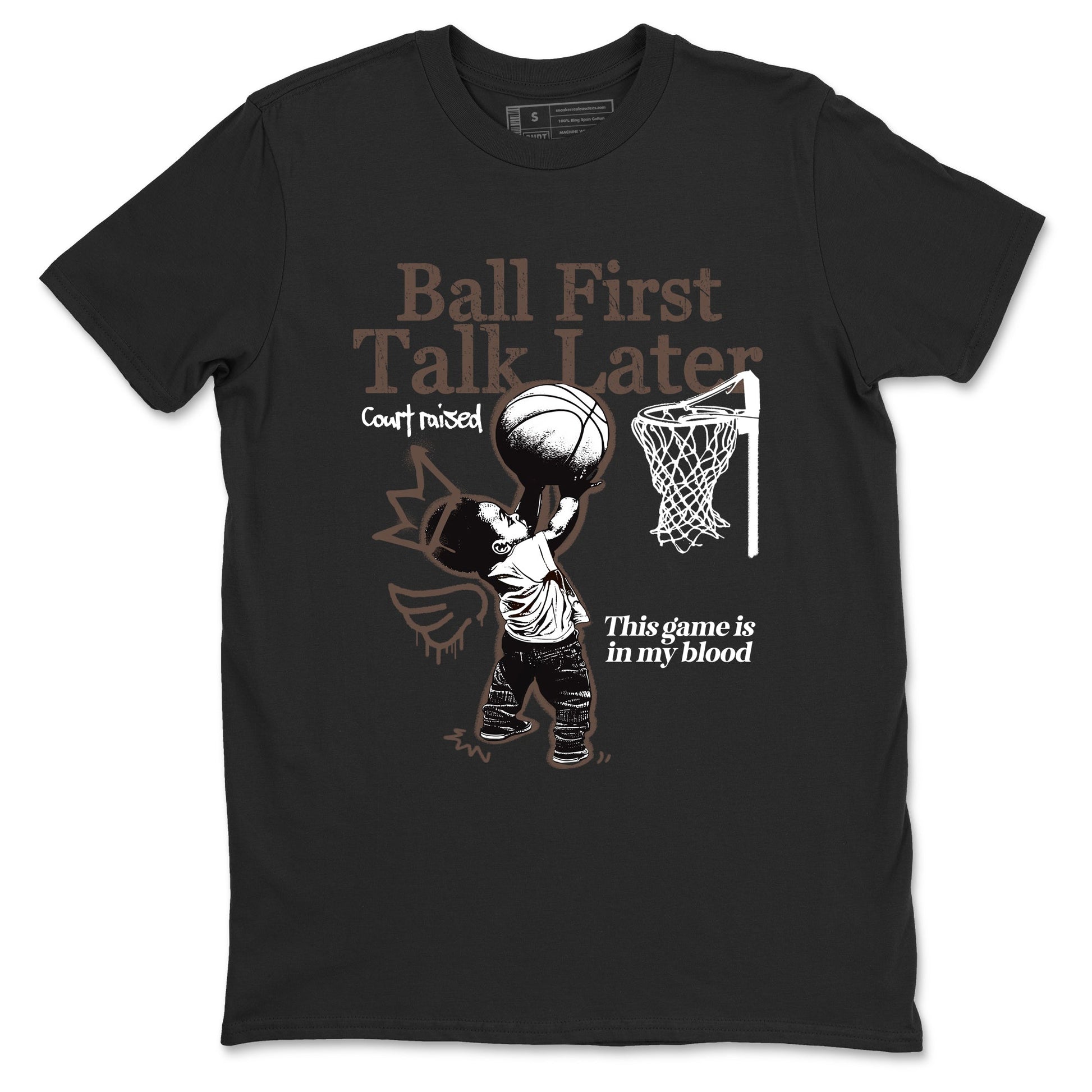 Sneaker match tees – Sneaker Tees To Match Air Jordan 4 Cave Stone Shoes – Ball First Talk Later Tee Black 2