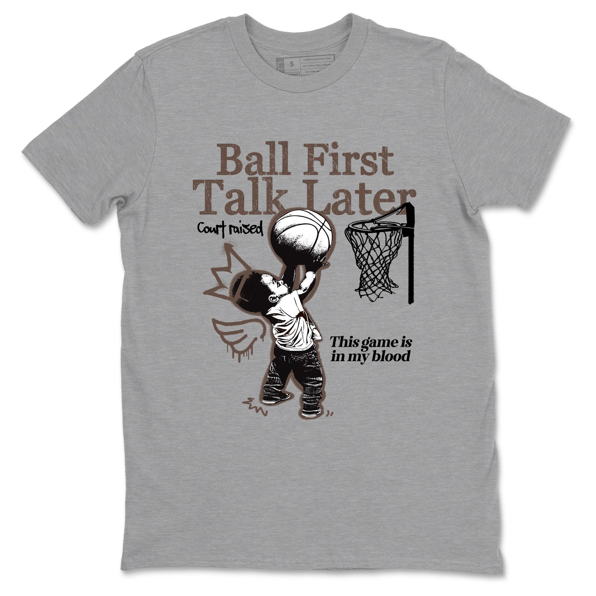 Sneaker match tees – Sneaker Tees To Match Air Jordan 4 Cave Stone Shoes – Ball First Talk Later Tee Heather Grey 2