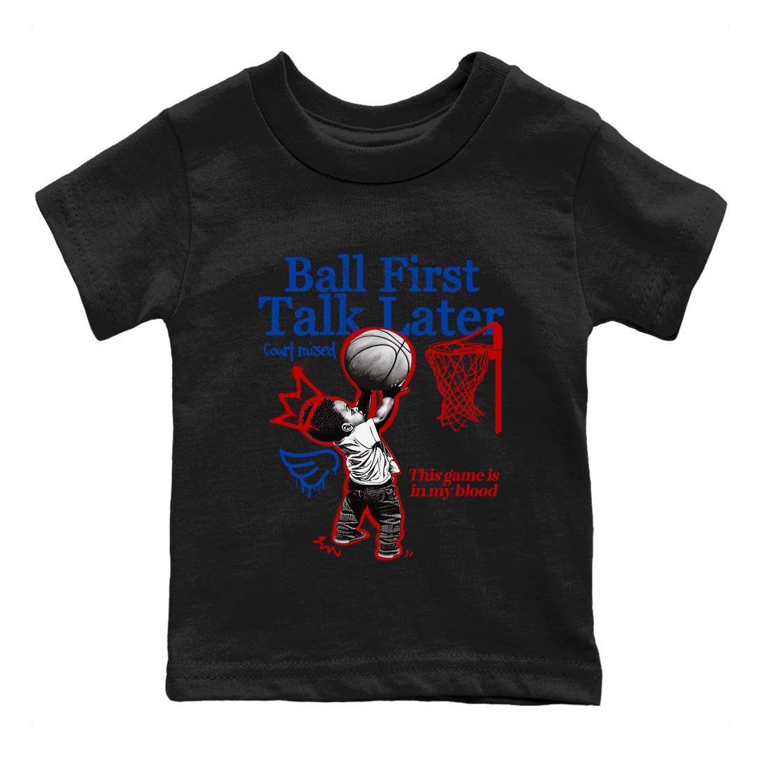 Sneaker match tees – Sneaker Tees To Match Jordan 4 Retro Rare Air Shoes – Ball First Talk Later Kids T-Shirt Black 2
