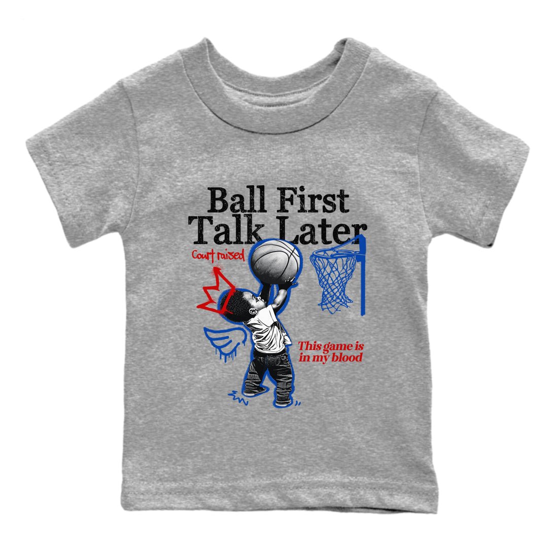 Sneaker match tees – Sneaker Tees To Match Jordan 4 Retro Rare Air Shoes – Ball First Talk Later Kids T-Shirt Heather Grey 2