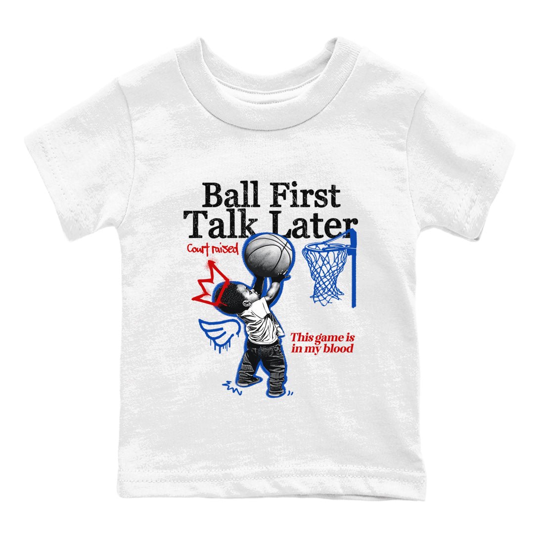 Sneaker match tees – Sneaker Tees To Match Jordan 4 Retro Rare Air Shoes – Ball First Talk Later Kids T-Shirt White 2