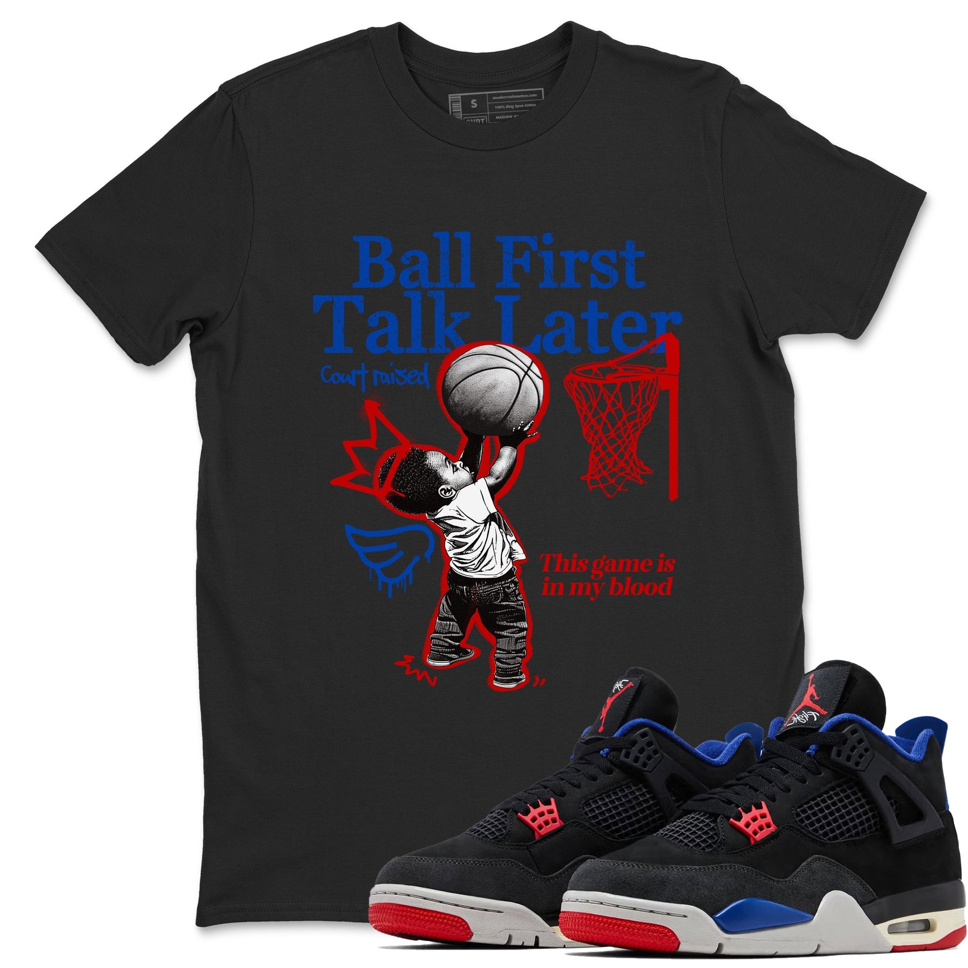 Sneaker match tees – Sneaker Tees To Match Jordan 4 Retro Rare Air Shoes – Ball First Talk Later Tee Black 1