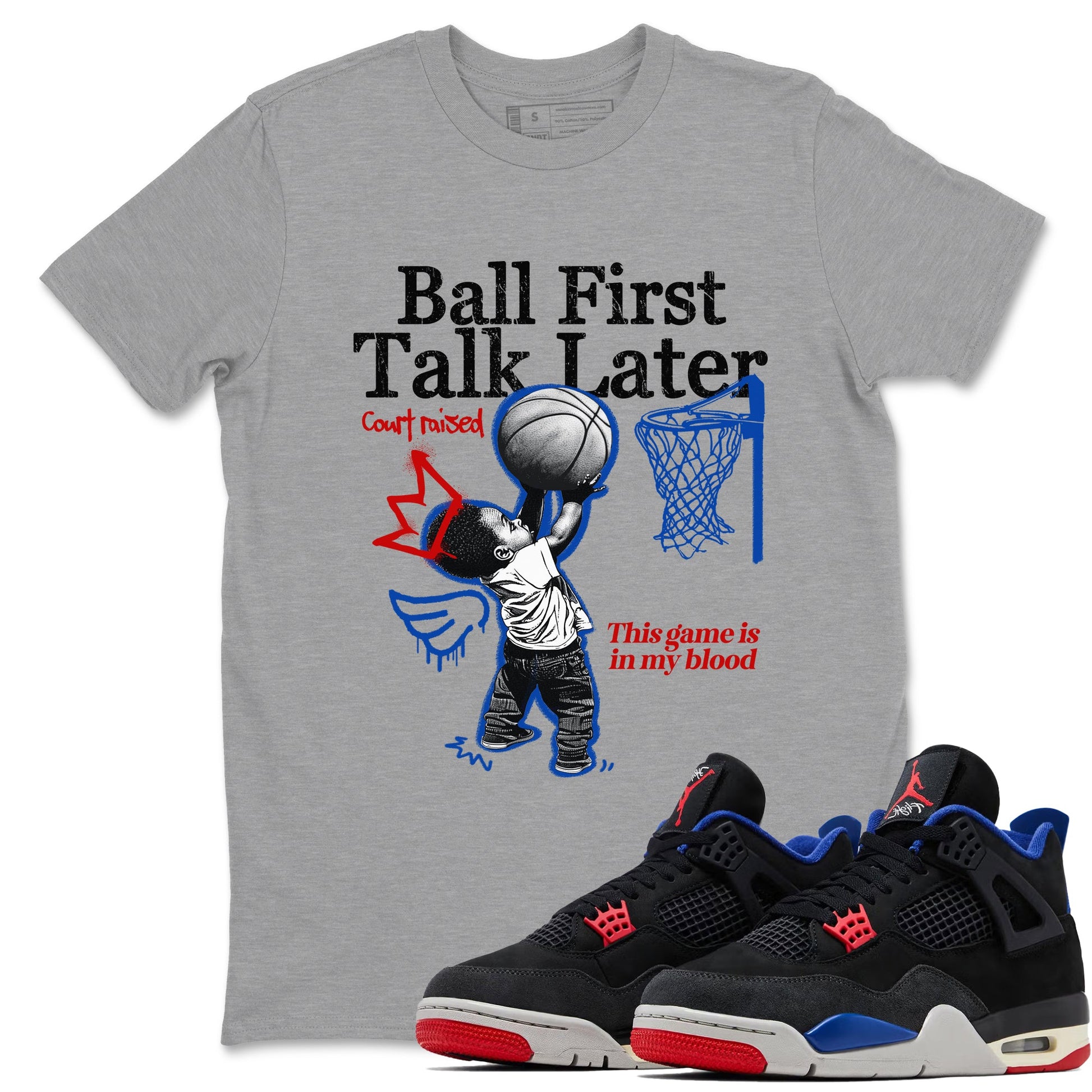Sneaker match tees – Sneaker Tees To Match Jordan 4 Retro Rare Air Shoes – Ball First Talk Later Tee Heather Grey 1