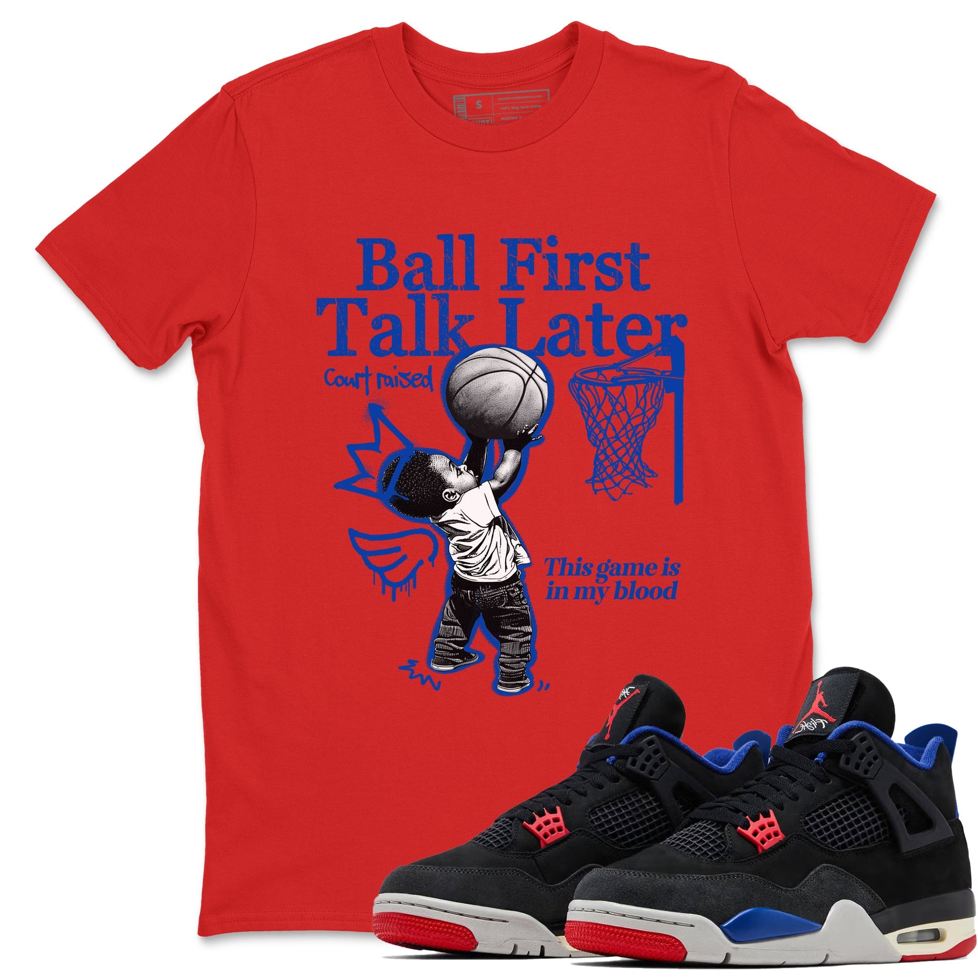Sneaker match tees – Sneaker Tees To Match Jordan 4 Retro Rare Air Shoes – Ball First Talk Later Tee Red 1