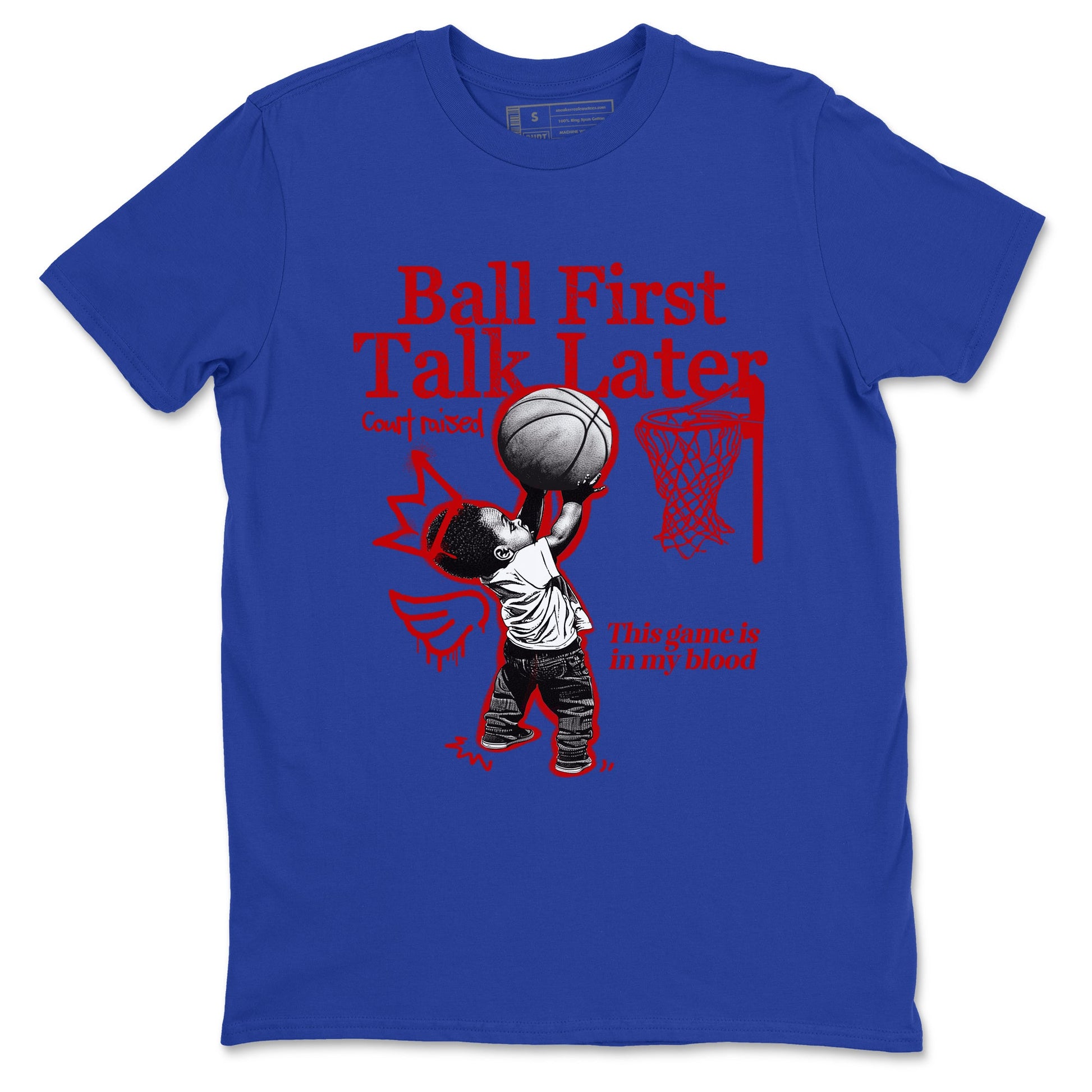 Sneaker match tees – Sneaker Tees To Match Jordan 4 Retro Rare Air Shoes – Ball First Talk Later Tee Royal Blue 2