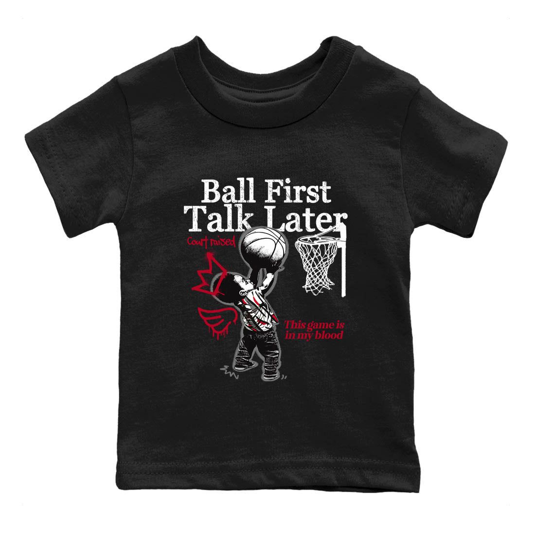 Sneaker Threads – Sneaker Tees To Match Air Jordan 8 Bunny – Ball First Talk Later Youth Graphic Tee Black 2. Perfect for Jordan releases 2025 colorways.