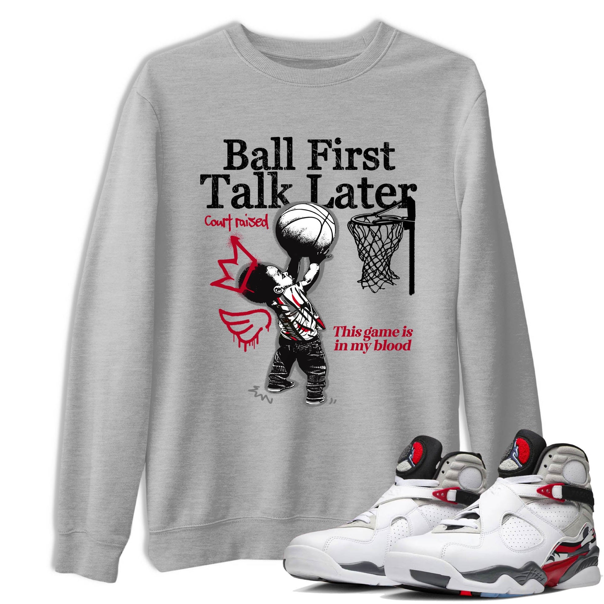 Sneaker Threads – Sneaker Tees To Match Air Jordan 8 Bunny – Ball First Talk Later Graphic Tee Heather Grey 1. Perfect for Jordan releases 2025 colorways.
