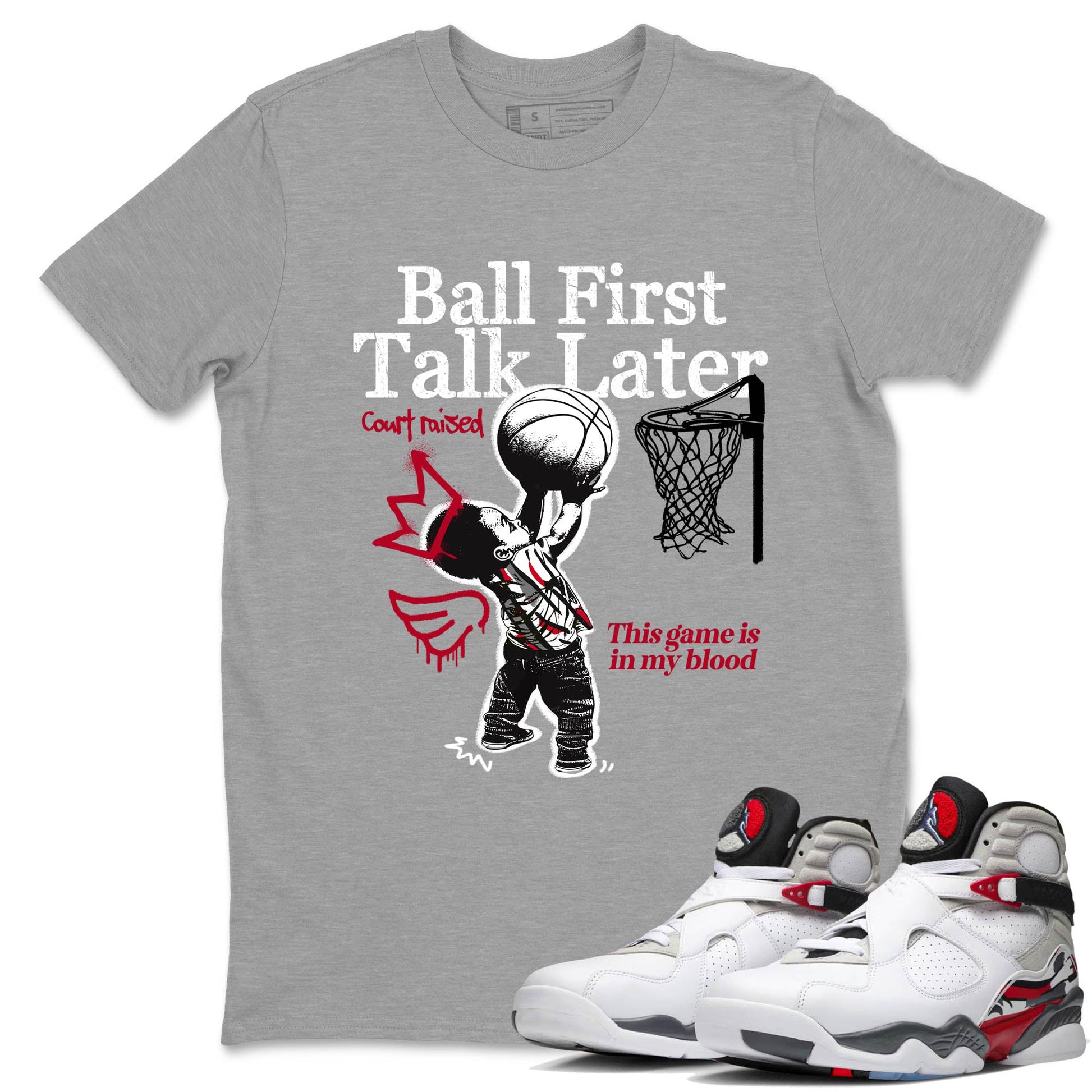 Sneaker Threads – Sneaker Tees To Match Air Jordan 8 Bunny – Ball First Talk Later Graphic Tee Heather Grey 1. Perfect for Jordan releases 2025 colorways.