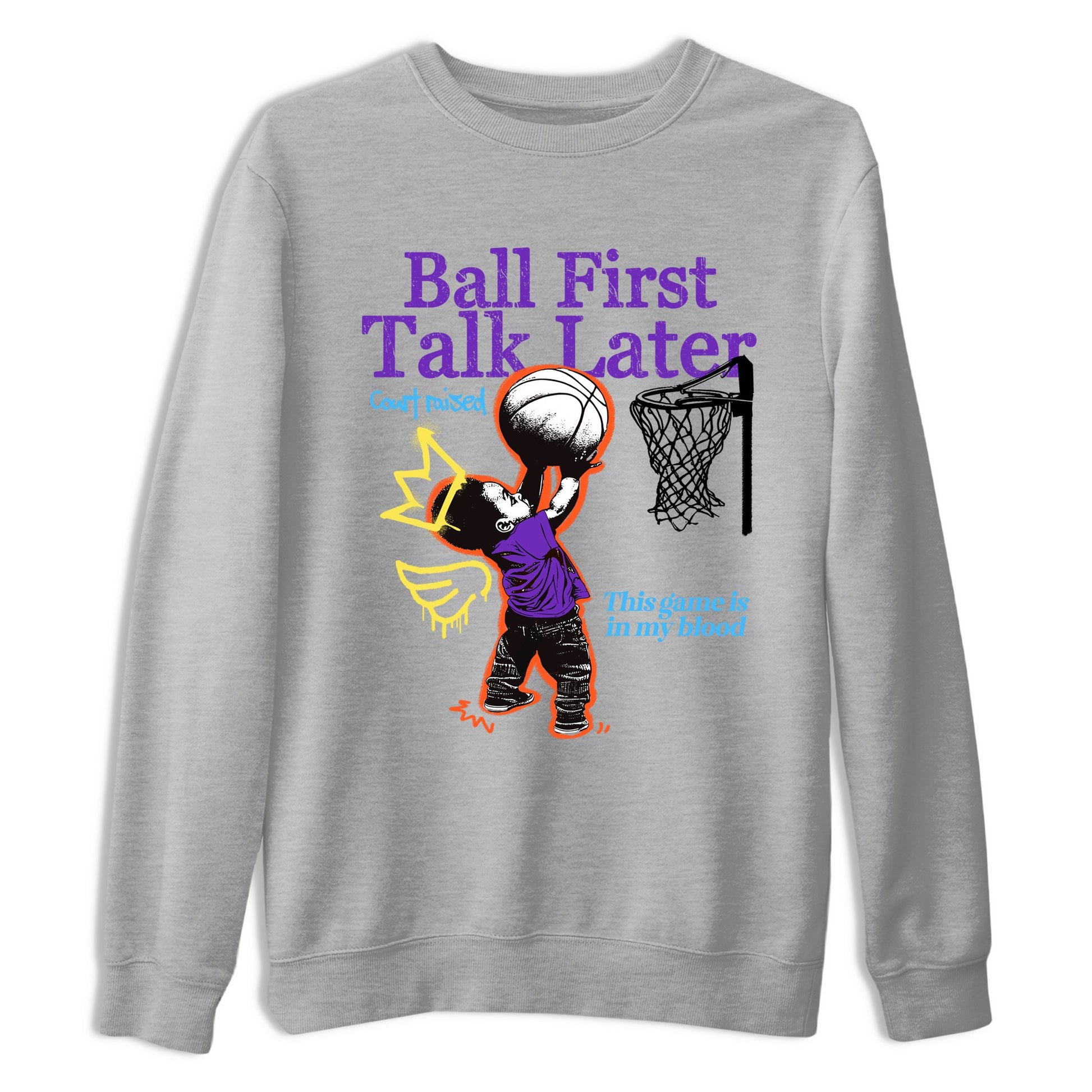 Sneaker Threads – Sneaker Tees To Match New Balance 9060 Prism Purple – Ball First Talk Later Graphic Tee Heather Grey 2. Perfect for Jordan releases 2025 colorways.