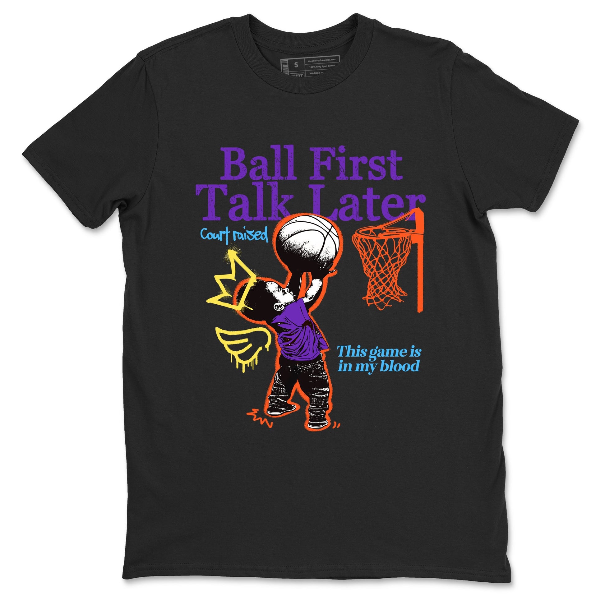 Sneaker Threads – Sneaker Tees To Match New Balance 9060 Prism Purple – Ball First Talk Later Graphic Tee Black 2. Perfect for Jordan releases 2025 colorways.