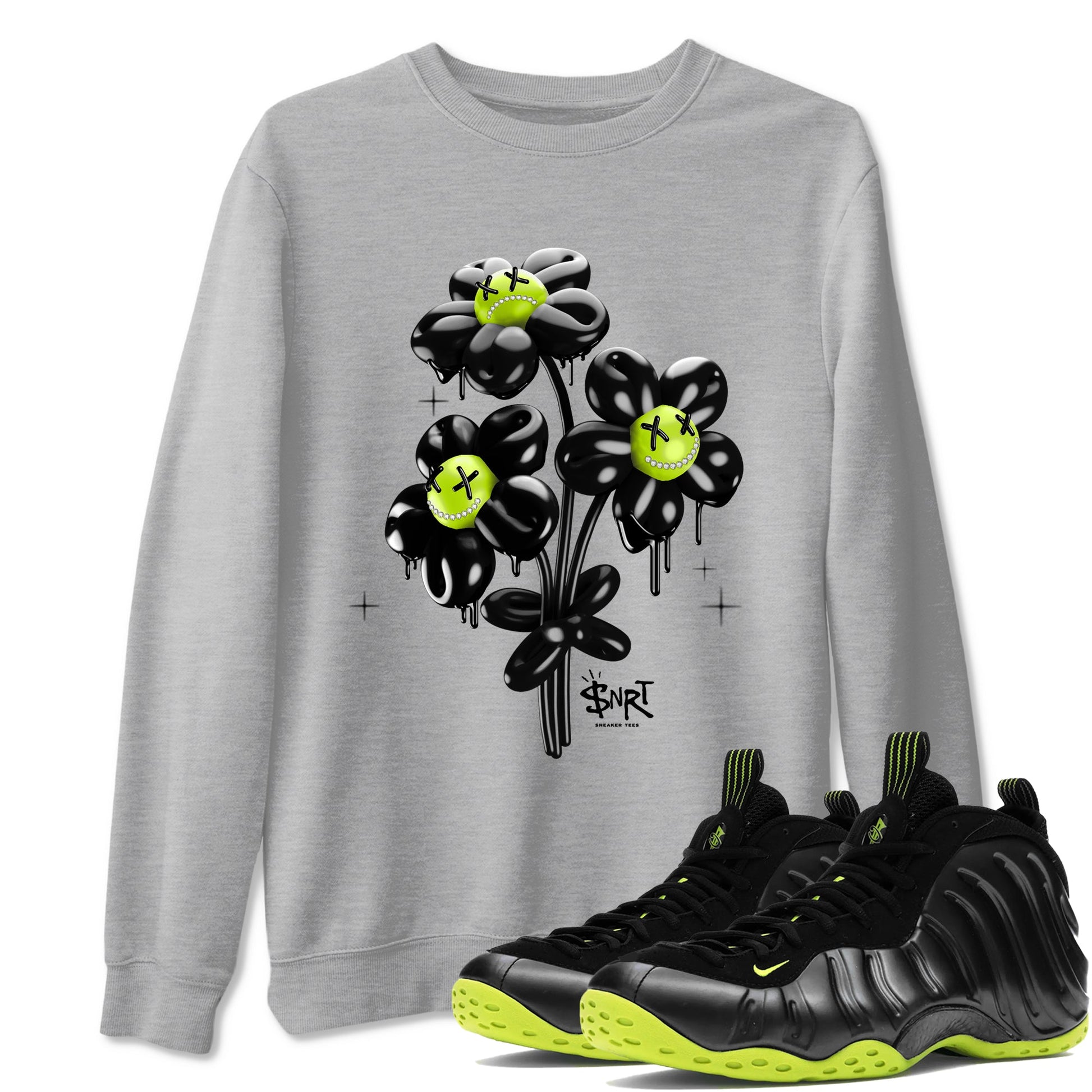 Foams One Black Volt shirts to match jordans Balloon Bouquet sneaker match tees Air Foamposite One Black and Volt match shoes to clothes SNRT Sneaker Tees unisex cotton Heather Grey 1 shirts