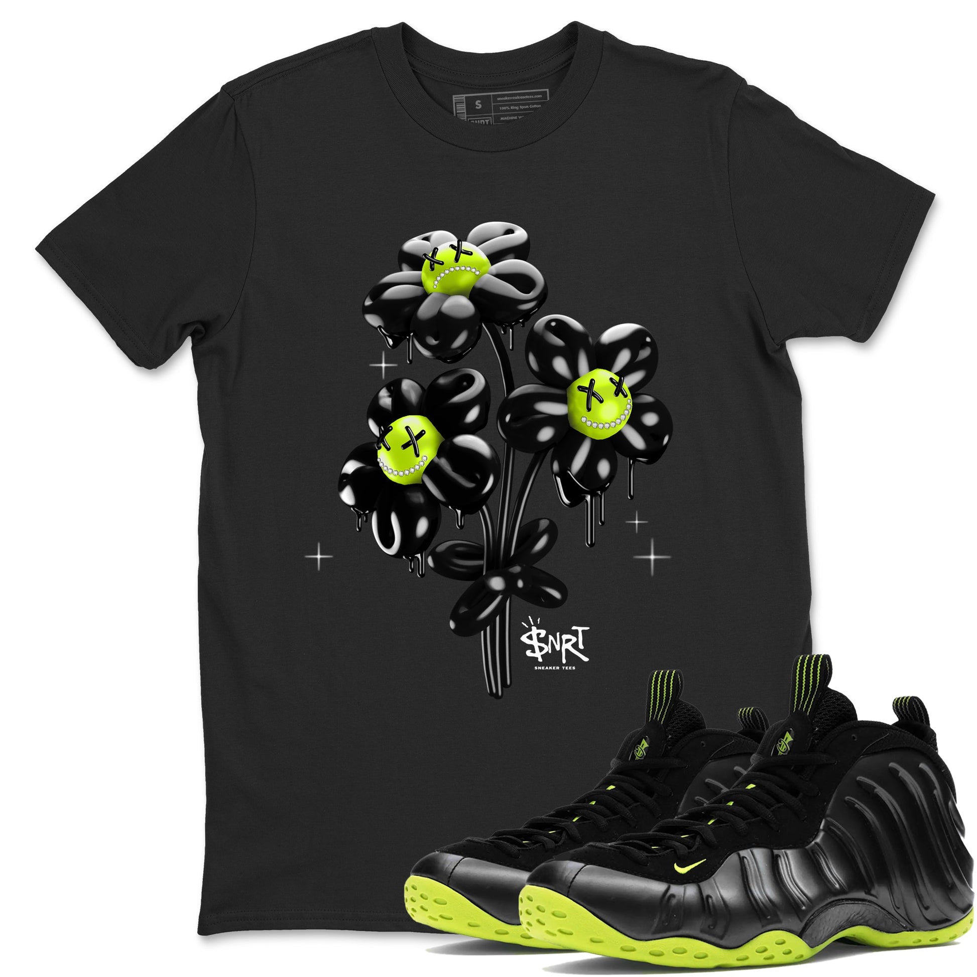 Foams One Black Volt shirts to match jordans Balloon Bouquet sneaker match tees Air Foamposite One Black and Volt match shoes to clothes SNRT Sneaker Tees unisex cotton Black 1 shirts