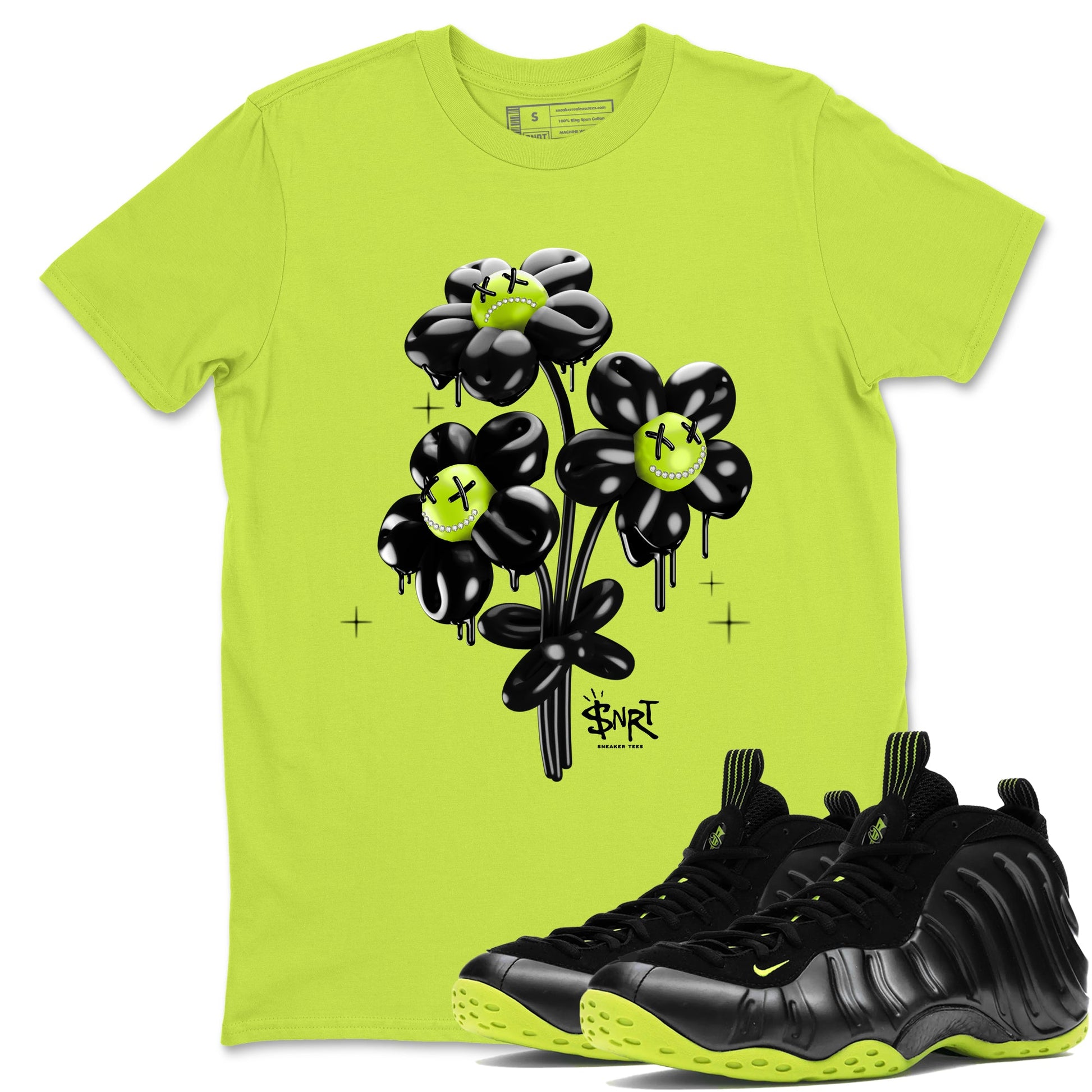 Foams One Black Volt shirts to match jordans Balloon Bouquet sneaker match tees Air Foamposite One Black and Volt match shoes to clothes SNRT Sneaker Tees unisex cotton Safety Green 1 shirts