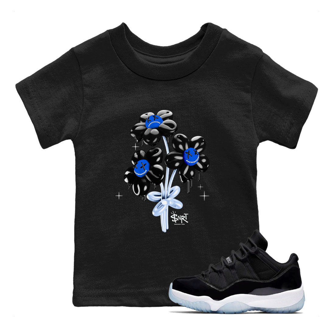 11s Black and Varsity Royal shirt to match jordans Balloon Bouquet sneaker tees AJ11 Black and Varsity Royal SNRT sneaker release tees baby toddler Black 1 cotton Shirt