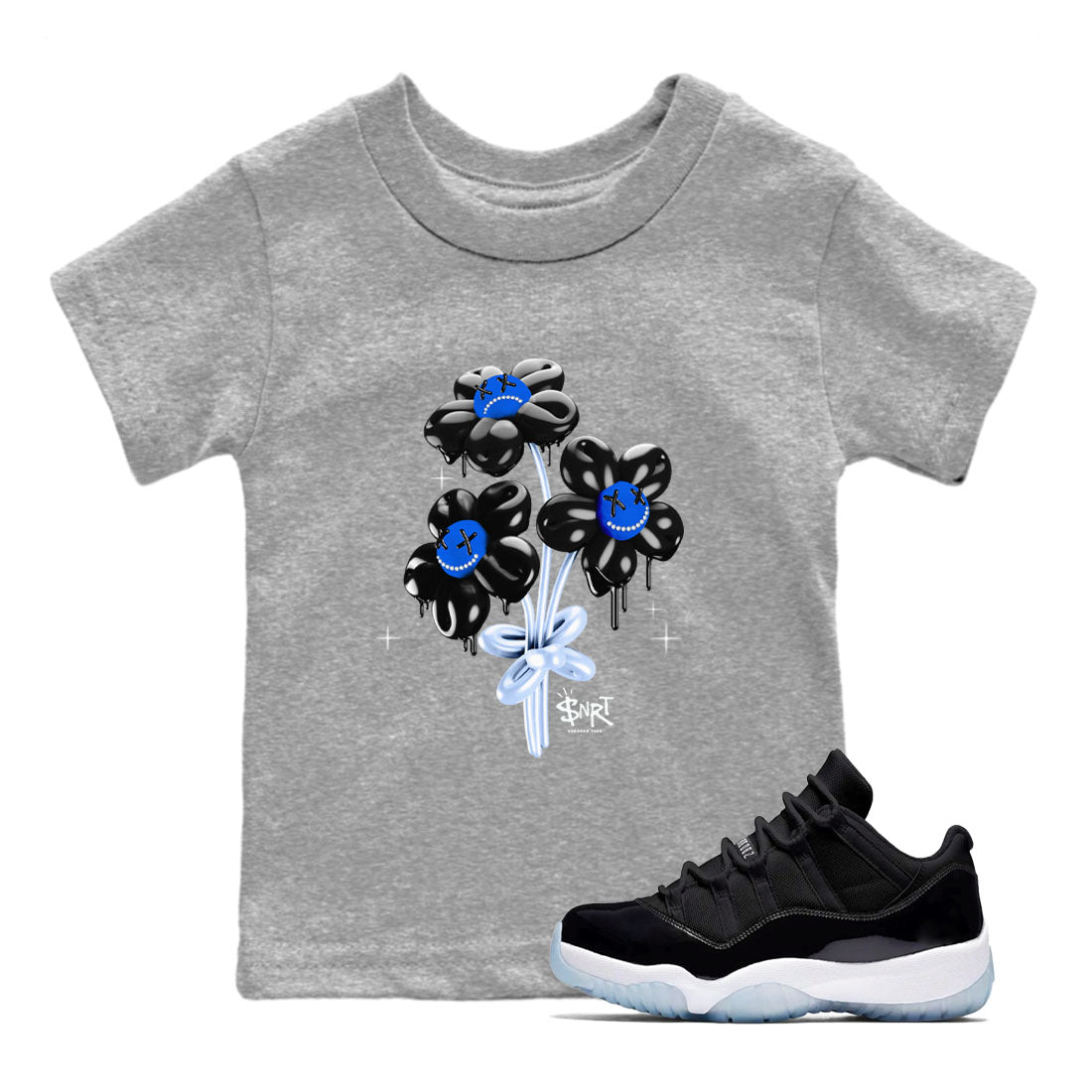 11s Black and Varsity Royal shirt to match jordans Balloon Bouquet sneaker tees AJ11 Black and Varsity Royal SNRT sneaker release tees baby toddler Heather Grey 1 cotton Shirt