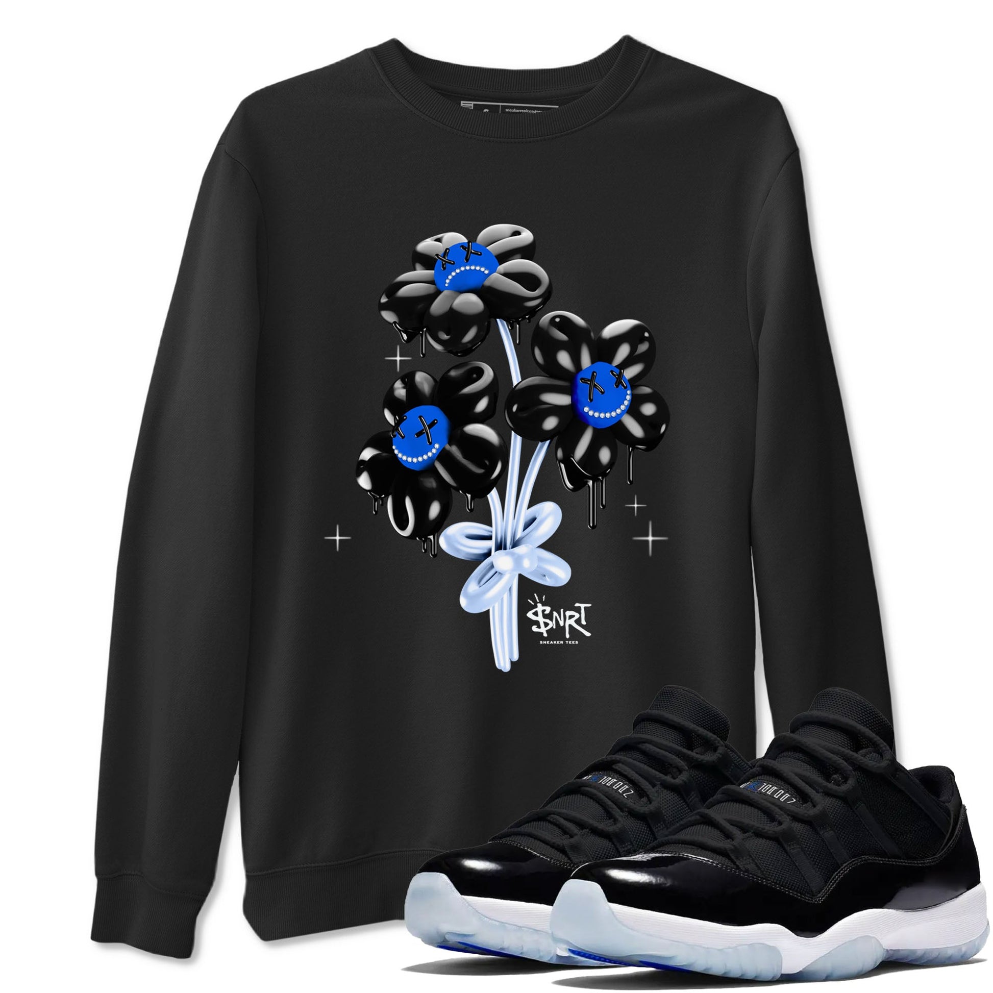 11s Black and Varsity Royal shirt to match jordans Balloon Bouquet sneaker tees AJ11 Black and Varsity Royal SNRT sneaker Release Tees unisex cotton Black 1 crew neck shirt