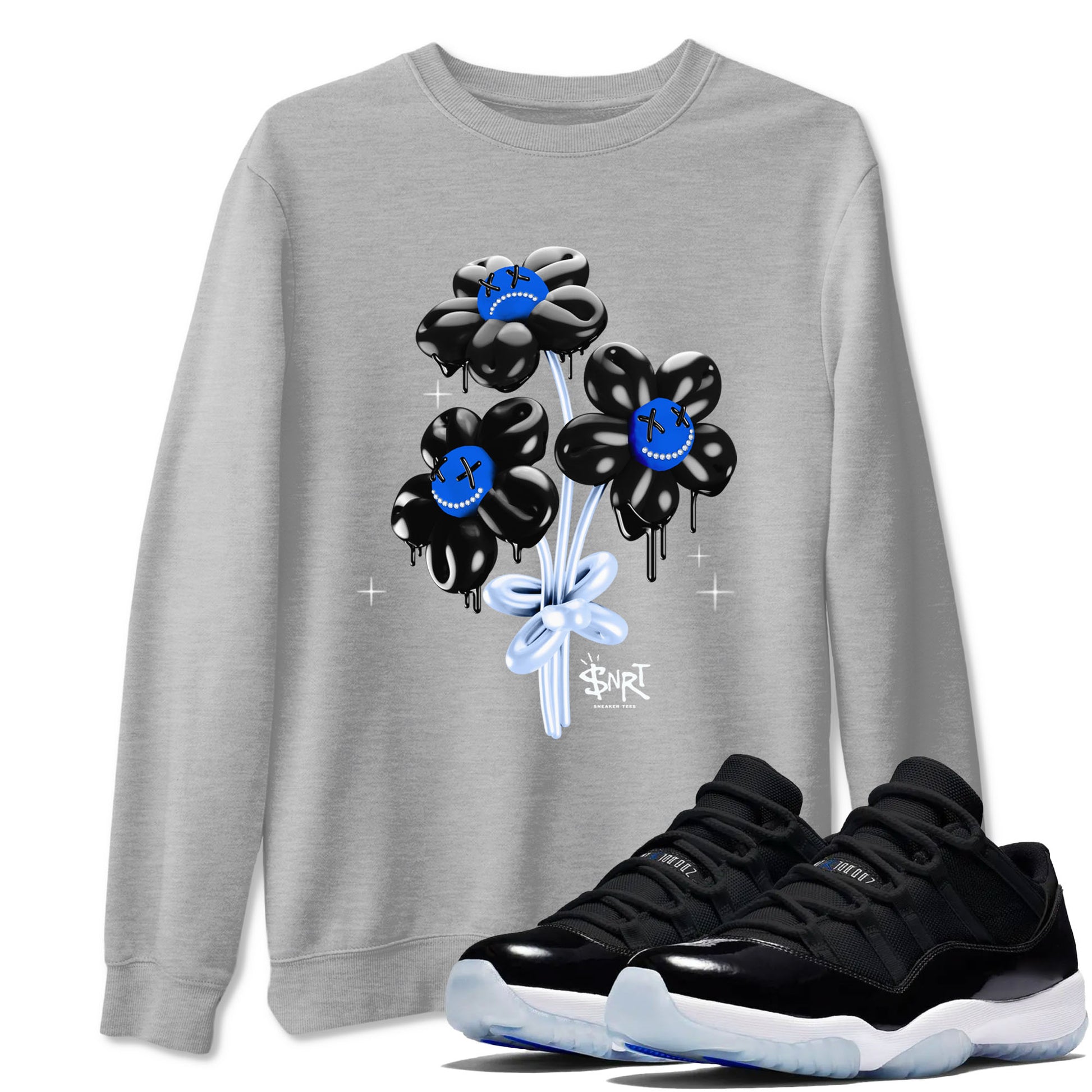 11s Black and Varsity Royal shirt to match jordans Balloon Bouquet sneaker tees AJ11 Black and Varsity Royal SNRT sneaker Release Tees unisex cotton Heather Grey 1 crew neck shirt