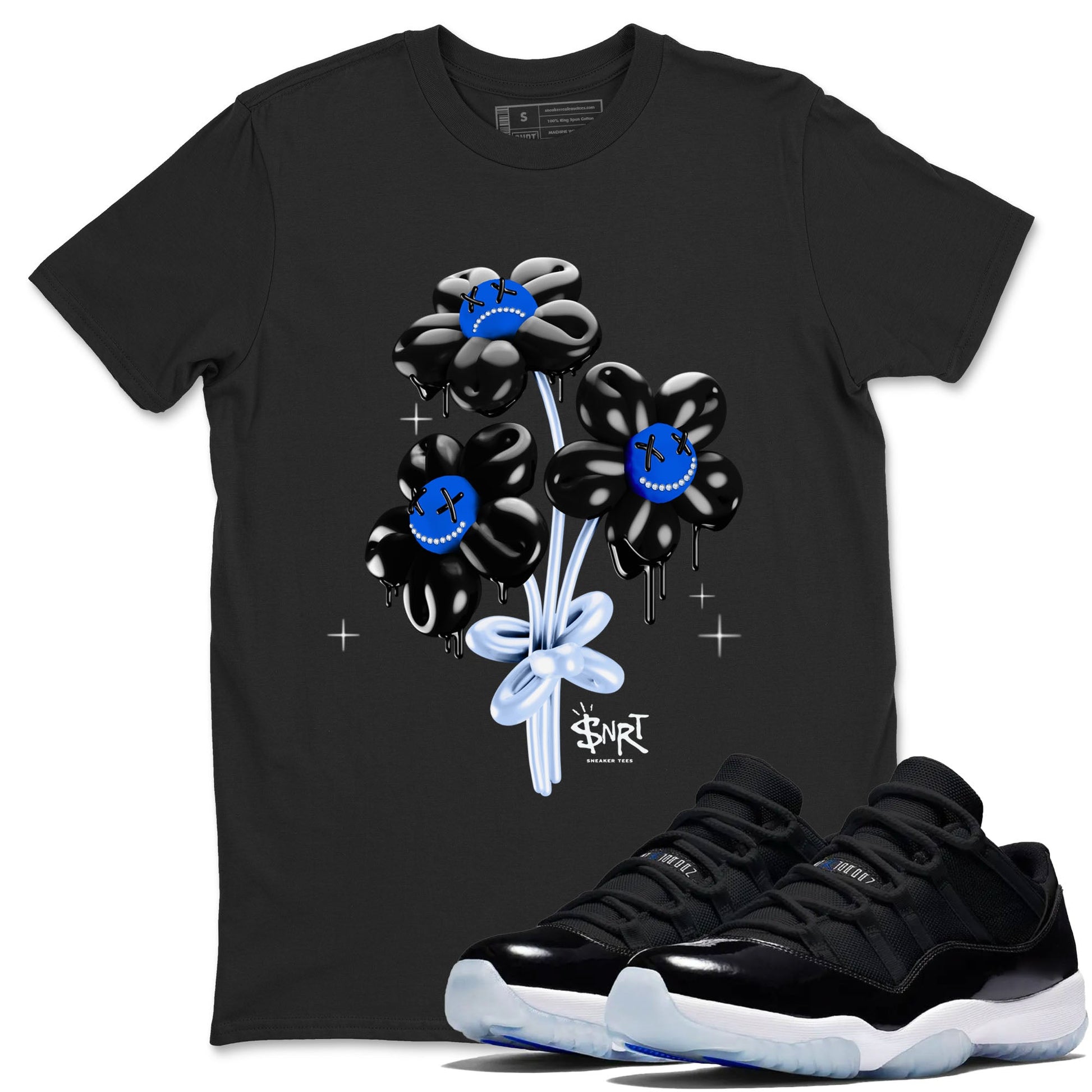 11s Black and Varsity Royal shirt to match jordans Balloon Bouquet sneaker tees AJ11 Black and Varsity Royal SNRT sneaker Release Tees unisex cotton Black 1 crew neck shirt