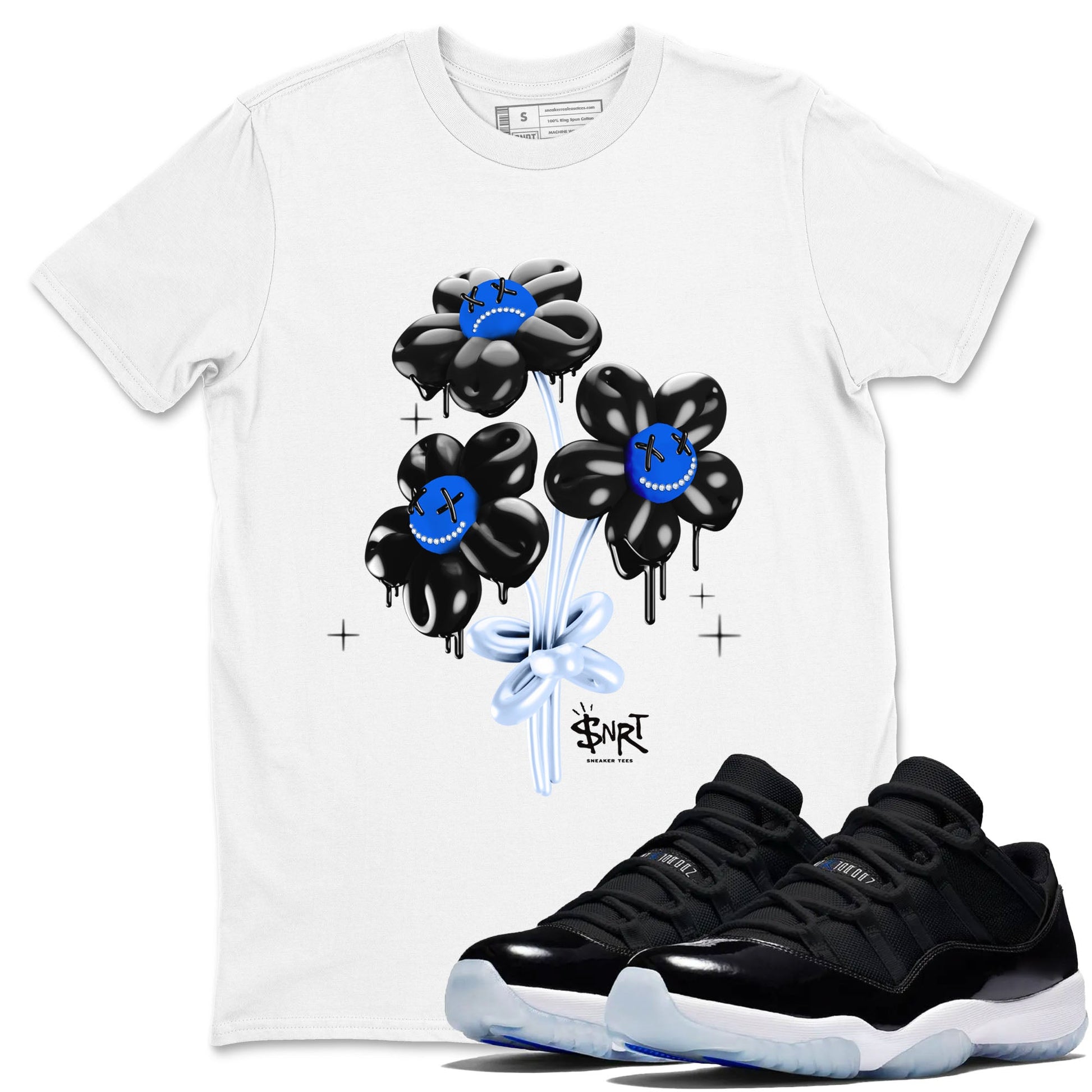 11s Black and Varsity Royal shirt to match jordans Balloon Bouquet sneaker tees AJ11 Black and Varsity Royal SNRT sneaker Release Tees unisex cotton White 1 crew neck shirt