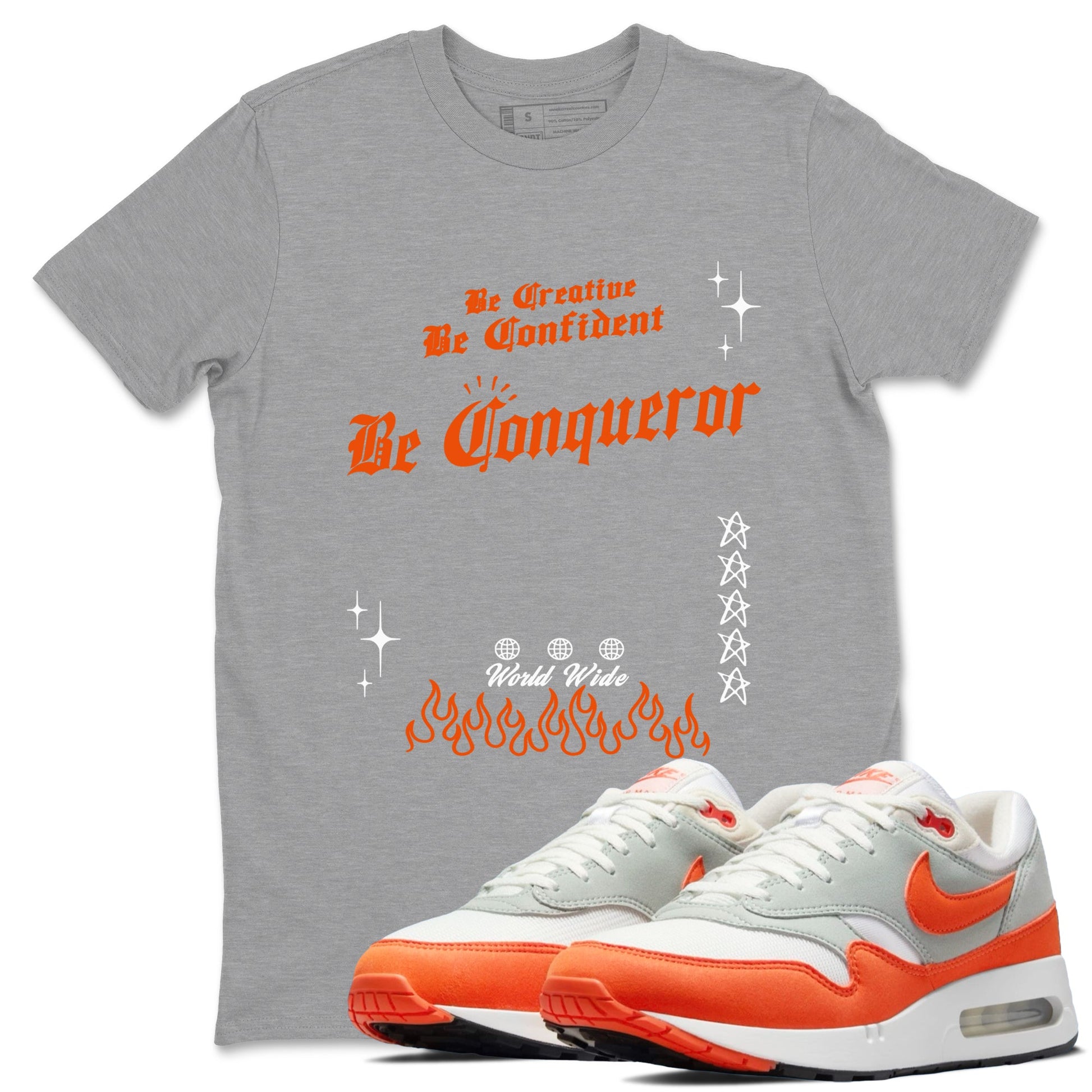 Air Max 1 OG '86 'Summit White and Cosmic Clay shirts to match jordans Be Conqueror sneaker match tees Air Max 1 Cosmic Clay match shoes to clothes SNRT Sneaker Tees unisex cotton Heather Grey 1 shirts