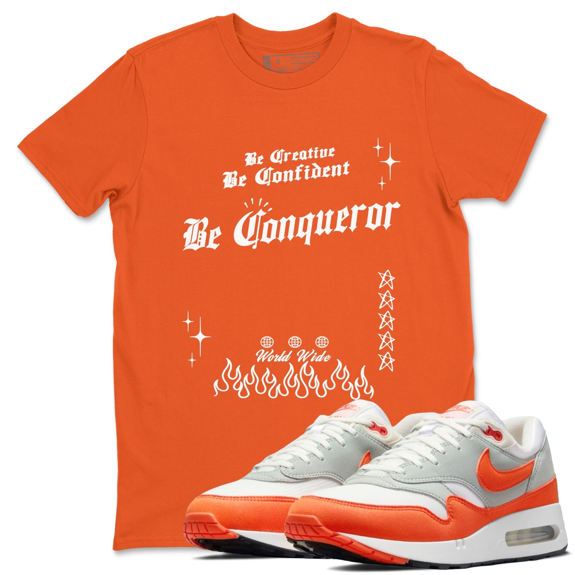 Air Max 1 OG '86 'Summit White and Cosmic Clay shirts to match jordans Be Conqueror sneaker match tees Air Max 1 Cosmic Clay match shoes to clothes SNRT Sneaker Tees unisex cotton Orange 1 shirts