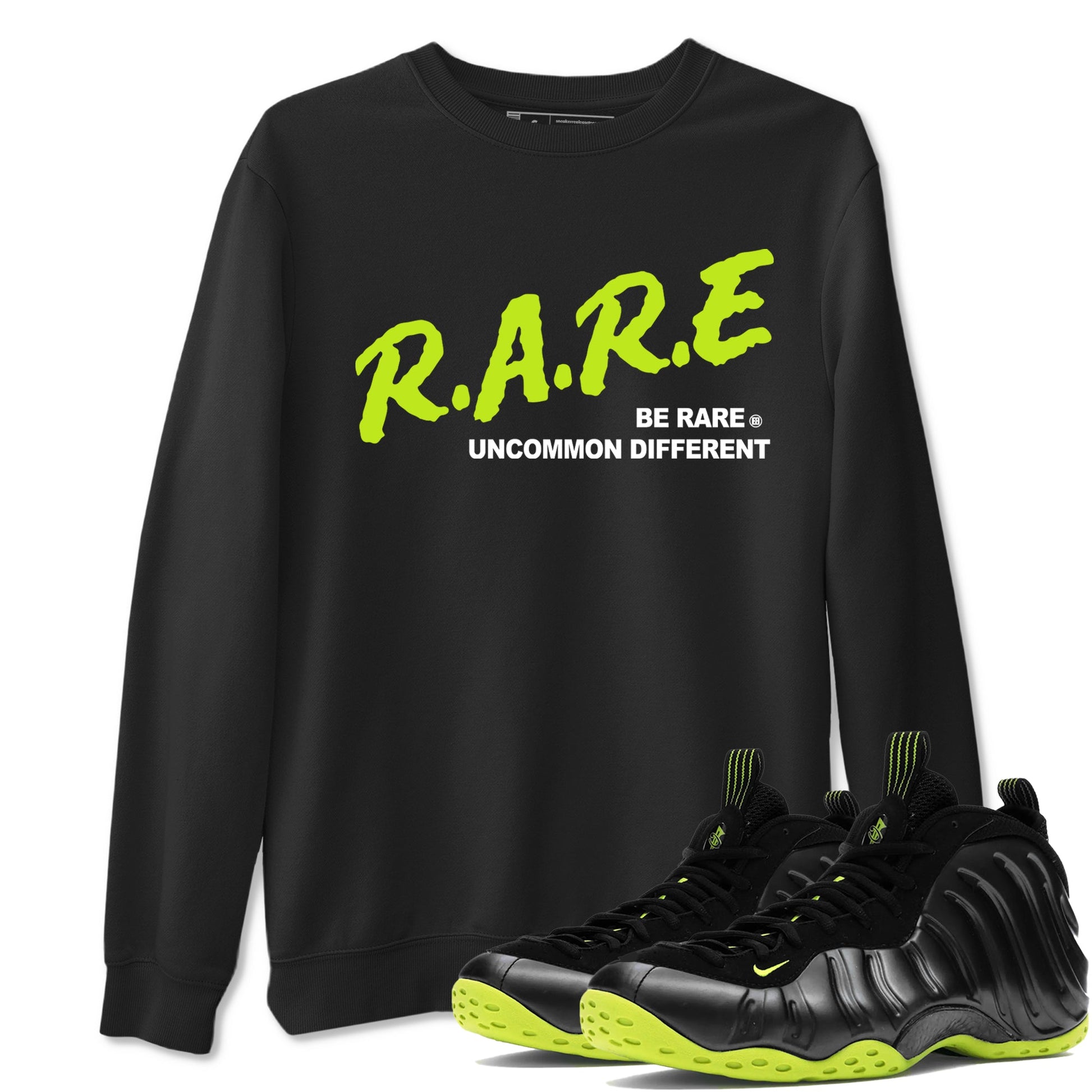 Foams One Black Volt shirts to match jordans Be Rare Uncommon Different sneaker match tees Air Foamposite One Black and Volt match shoes to clothes SNRT Sneaker Tees unisex cotton Black 1 shirts