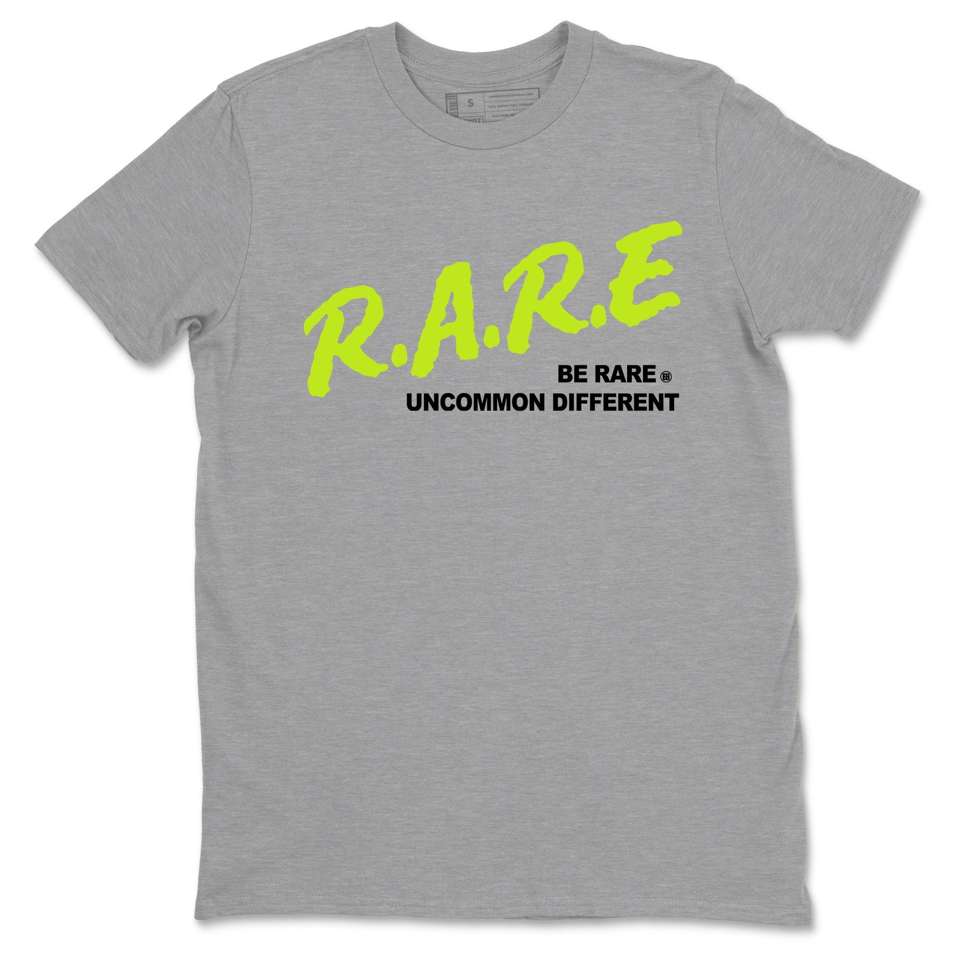 Foams One Black Volt shirts to match jordans Be Rare Uncommon Different sneaker match tees Air Foamposite One Black and Volt match shoes to clothes SNRT Sneaker Tees unisex cotton Heather Grey 2 shirts