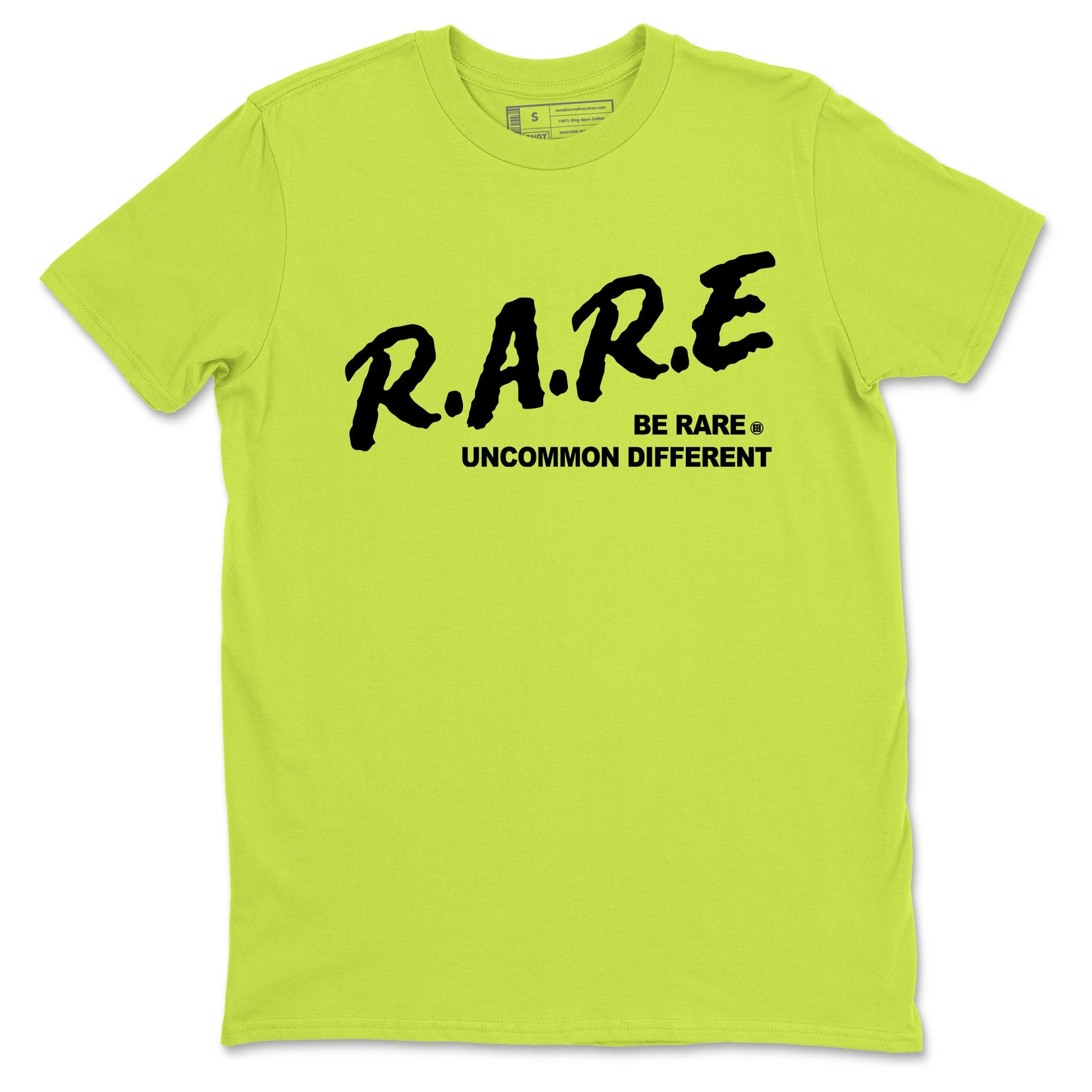 Foams One Black Volt shirts to match jordans Be Rare Uncommon Different sneaker match tees Air Foamposite One Black and Volt match shoes to clothes SNRT Sneaker Tees unisex cotton Safety Green 2 shirts