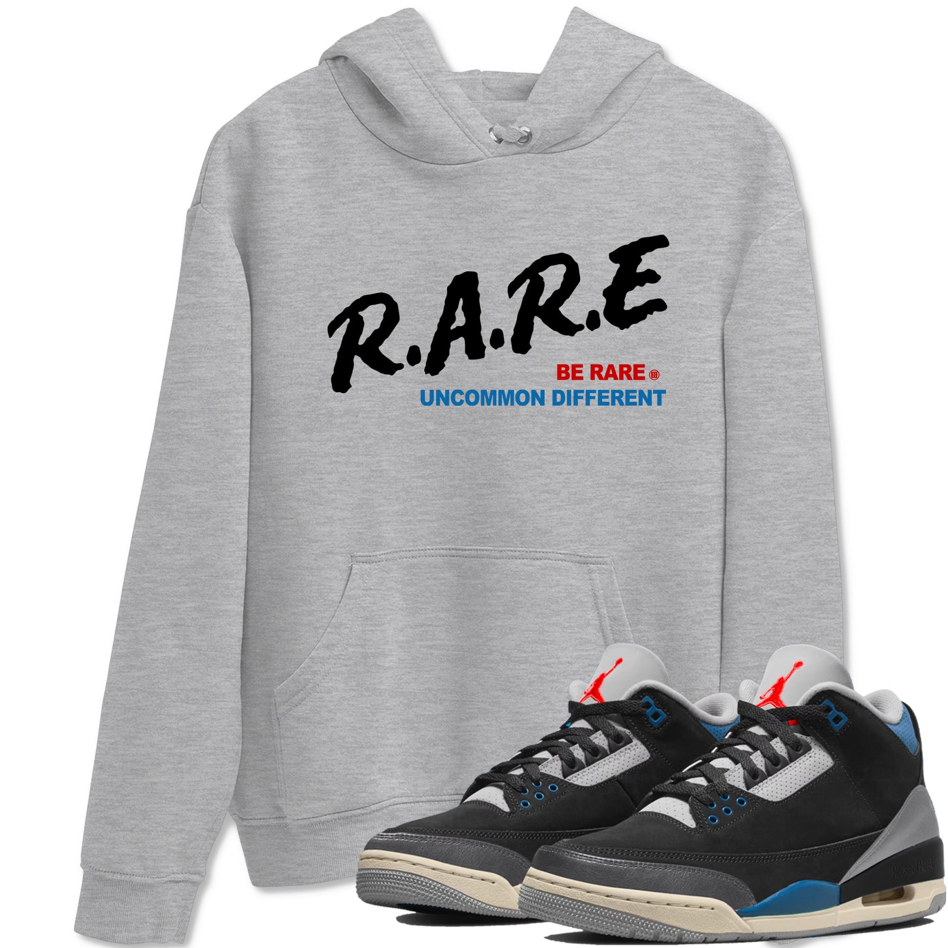 Be Rare Uncommon Different sneaker match t-shirt styled to complete your fit with the Air Jordan 3 Rare Air sneakers, shown in Heather Grey 1.