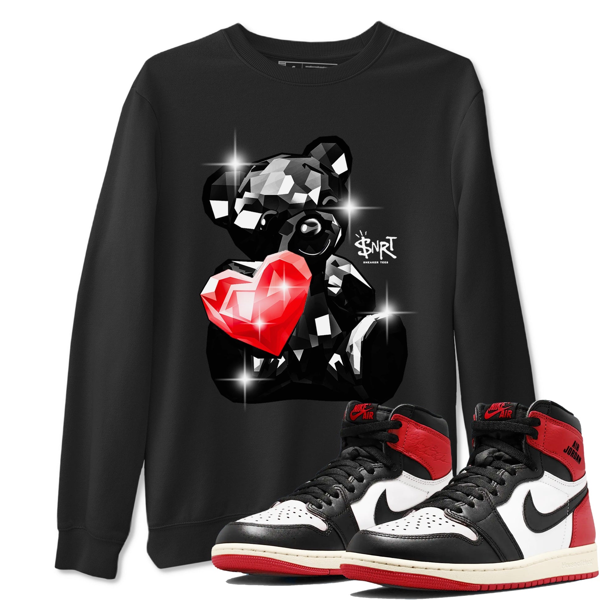 1s Black Toe Reimagined shirts to match jordans Bear Germs sneaker match tees Air Jordan 1 Black Toe Reimagined match shoes to clothes SNRT Sneaker Tees unisex cotton Black 1 shirts