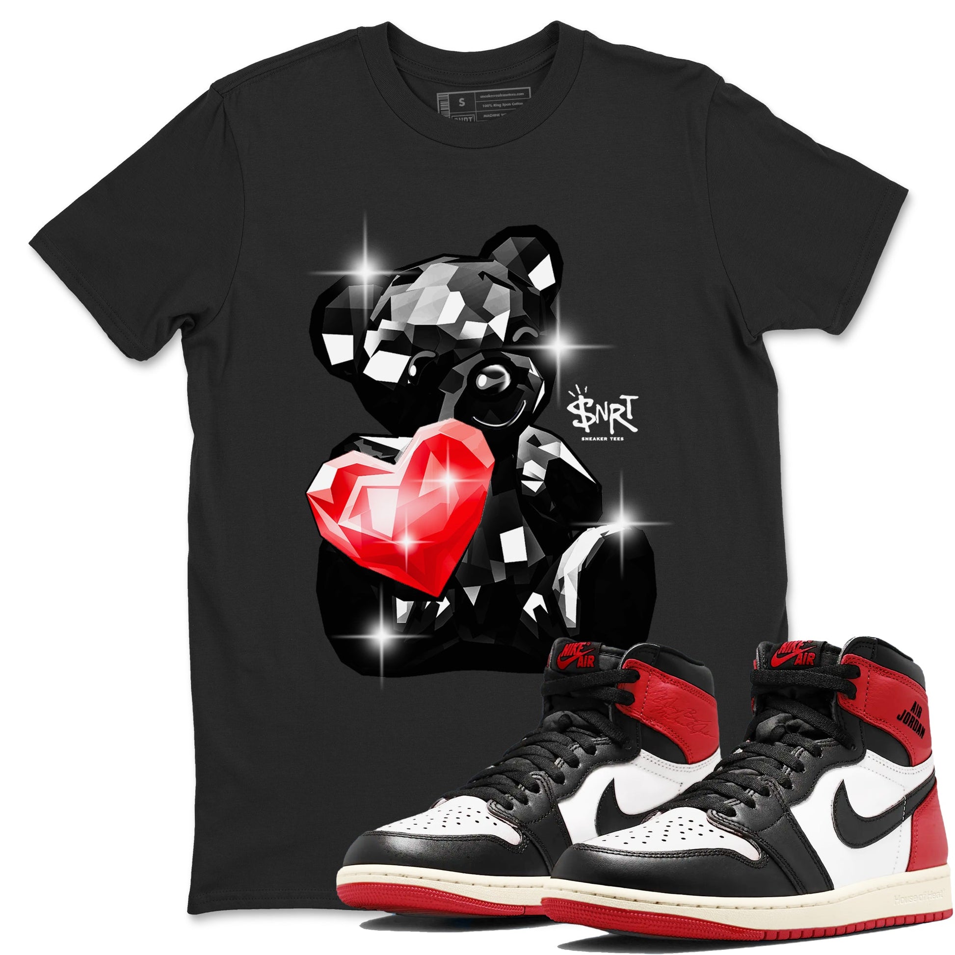 1s Black Toe Reimagined shirts to match jordans Bear Germs sneaker match tees Air Jordan 1 Black Toe Reimagined match shoes to clothes SNRT Sneaker Tees unisex cotton Black 1 shirts