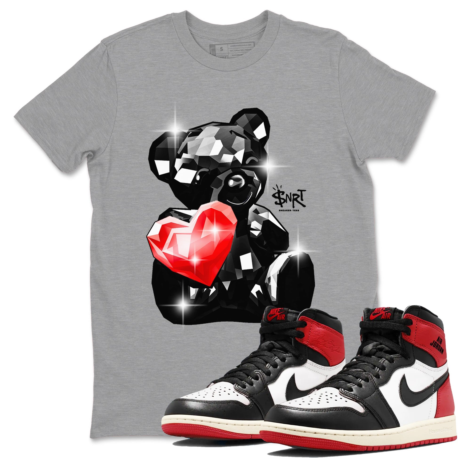 1s Black Toe Reimagined shirts to match jordans Bear Germs sneaker match tees Air Jordan 1 Black Toe Reimagined match shoes to clothes SNRT Sneaker Tees unisex cotton Heather Grey 1 shirts