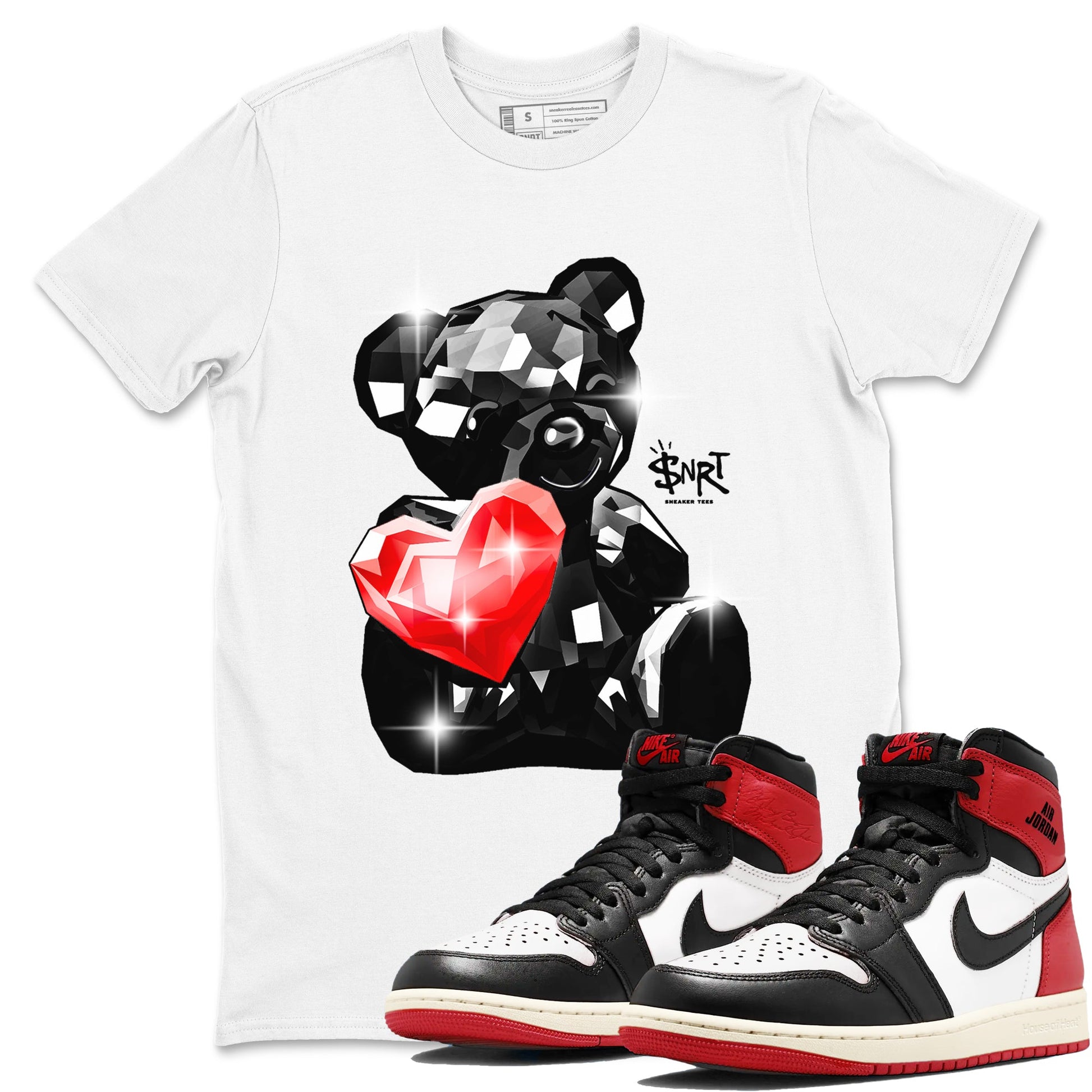 1s Black Toe Reimagined shirts to match jordans Bear Germs sneaker match tees Air Jordan 1 Black Toe Reimagined match shoes to clothes SNRT Sneaker Tees unisex cotton White 1 shirts