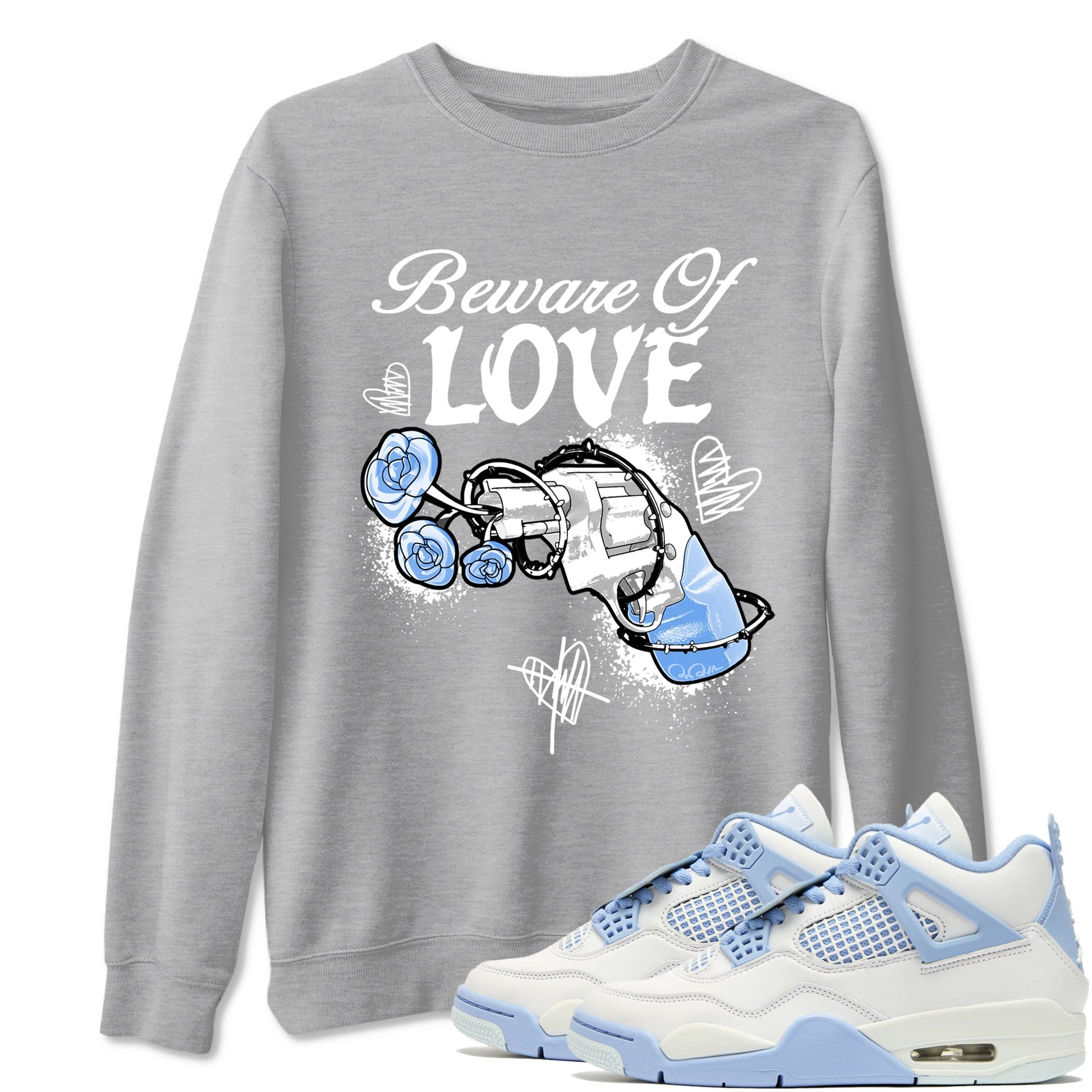 4s Forget Me Not shirts to match jordans Beware Of Love graphic tees Air Jordan 4 Forget Me Not match shoes to clothes SNRT Sneaker Tees unisex cotton Heather Grey 1 shirts