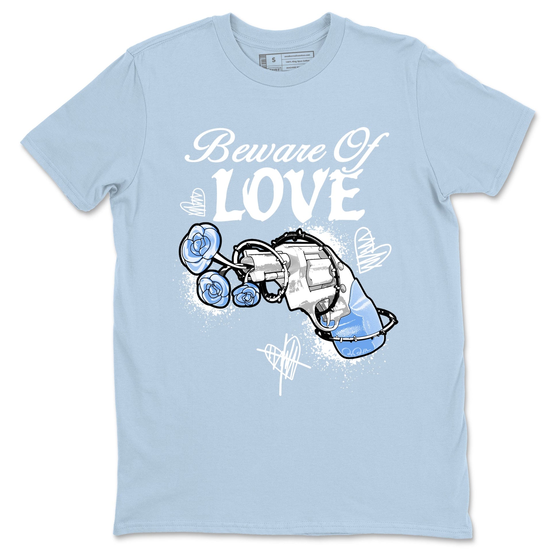 4s Forget Me Not shirts to match jordans Beware Of Love graphic tees Air Jordan 4 Forget Me Not match shoes to clothes SNRT Sneaker Tees unisex cotton Light Blue 2 shirts