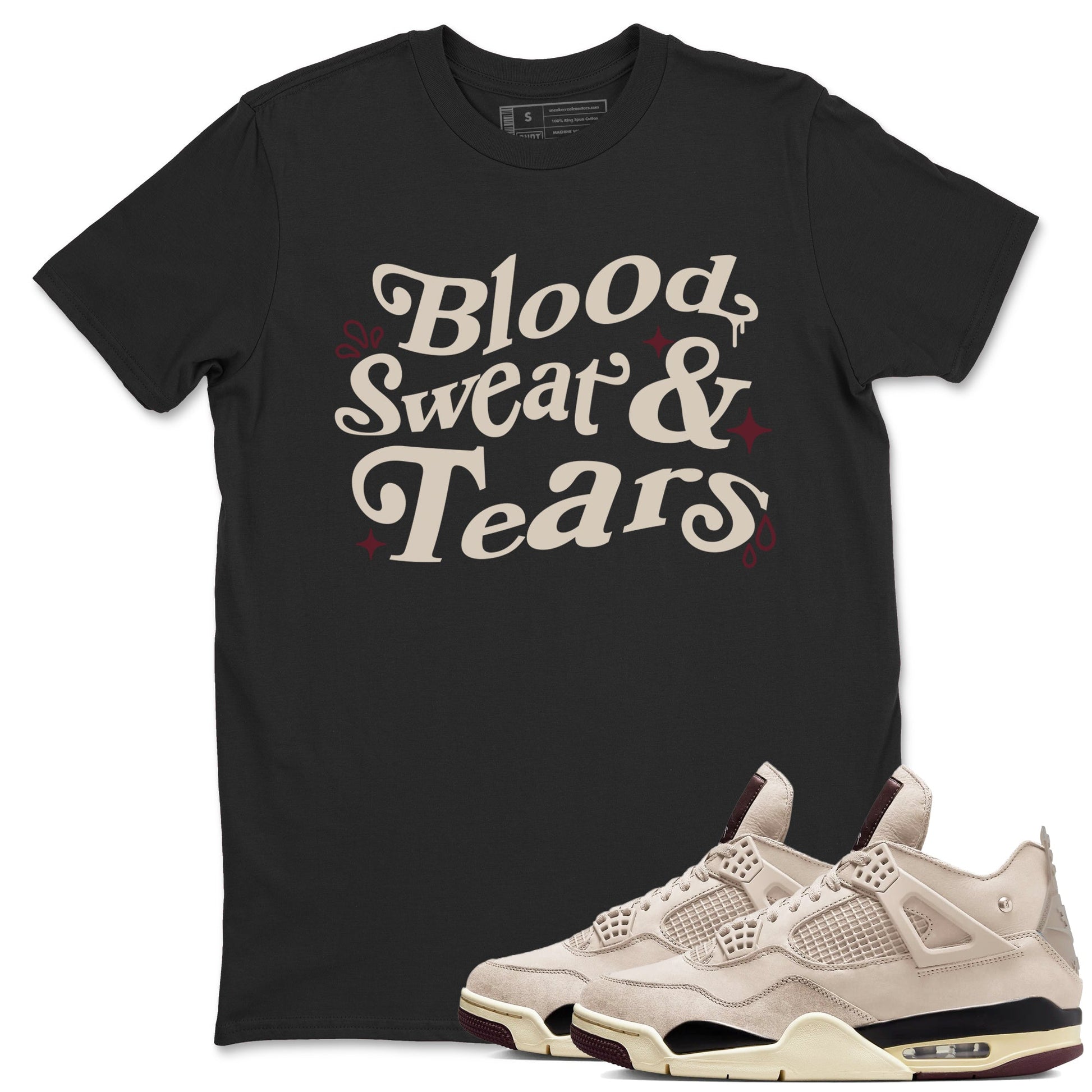 4s A Ma Maniere x Fossil Stone shirts to match jordans Blood Sweat Tears sneaker match tees Air Jordan 4 A Ma Maniere x Fossil Stone match shoes to clothes SNRT Sneaker Tees unisex cotton Black 1 shirts