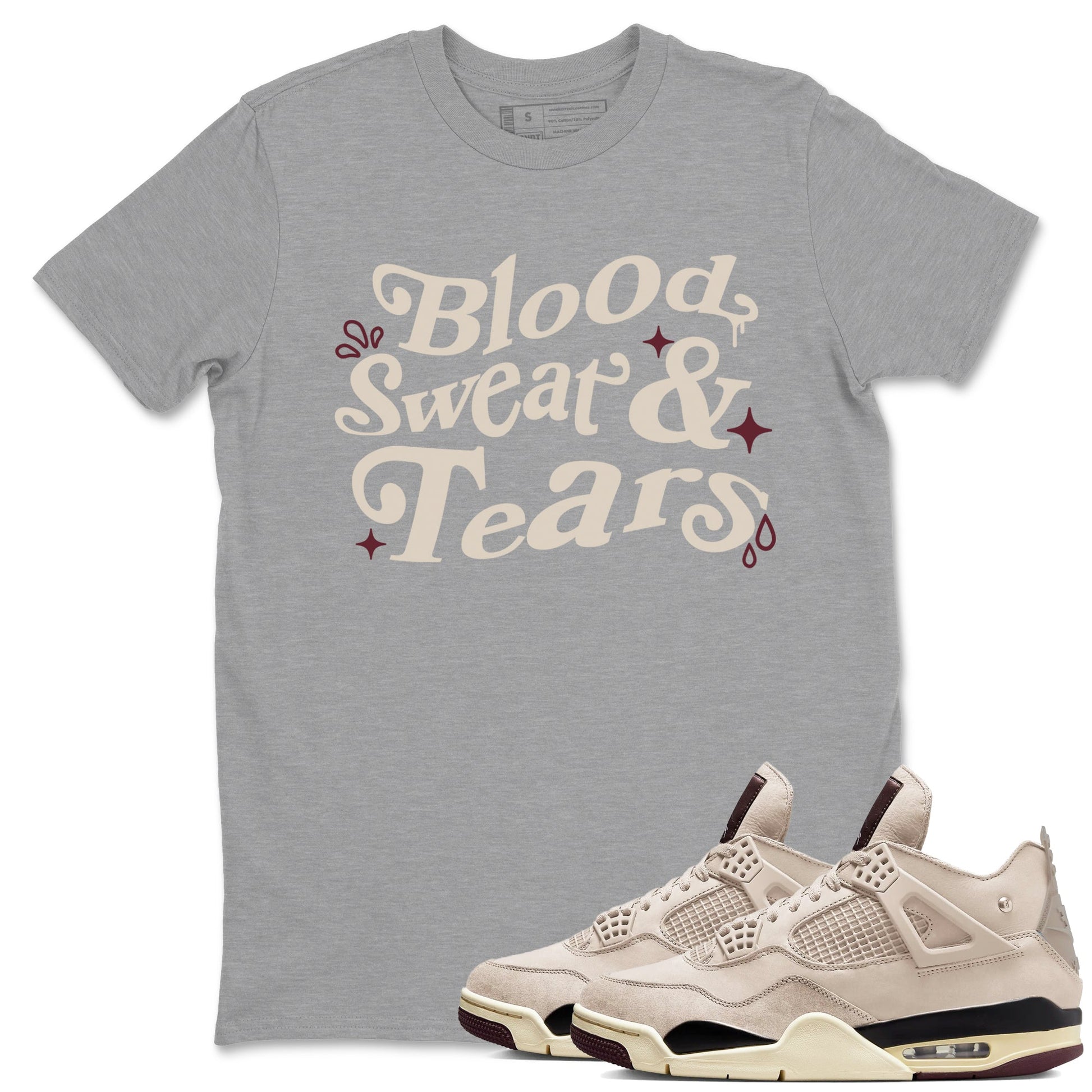 4s A Ma Maniere x Fossil Stone shirts to match jordans Blood Sweat Tears sneaker match tees Air Jordan 4 A Ma Maniere x Fossil Stone match shoes to clothes SNRT Sneaker Tees unisex cotton Heather Grey 1 shirts