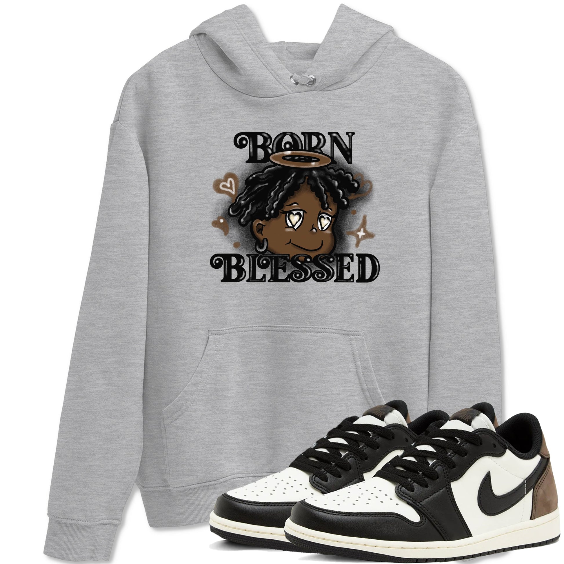 1s Mocha shirts to match jordans Born Blessed sneaker match tees Air Jordan 1 Mocha match shoes to clothes SNRT Sneaker Tees unisex cotton Heather Grey 1 shirts