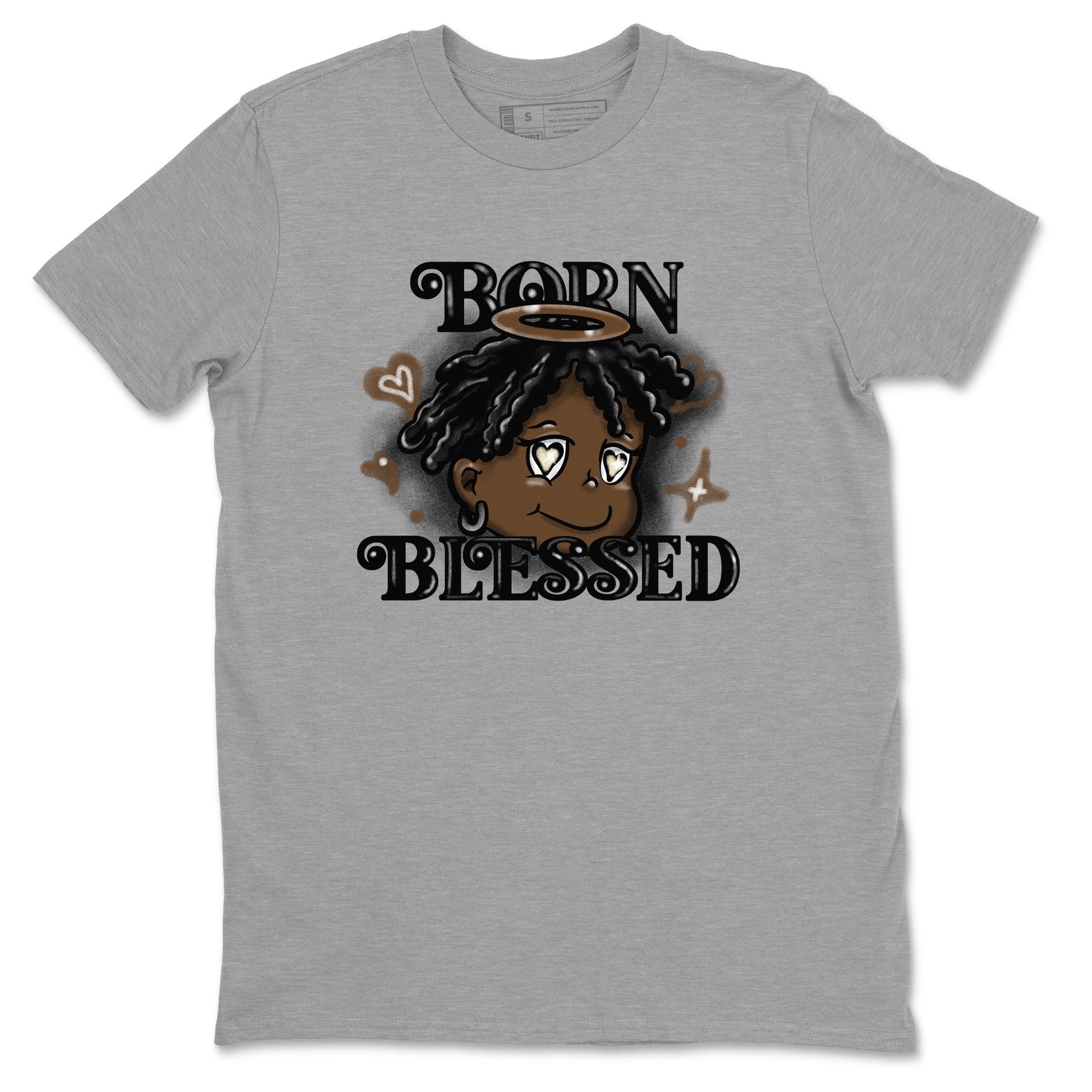 1s Mocha shirts to match jordans Born Blessed sneaker match tees Air Jordan 1 Mocha match shoes to clothes SNRT Sneaker Tees unisex cotton Heather Grey 2 shirts