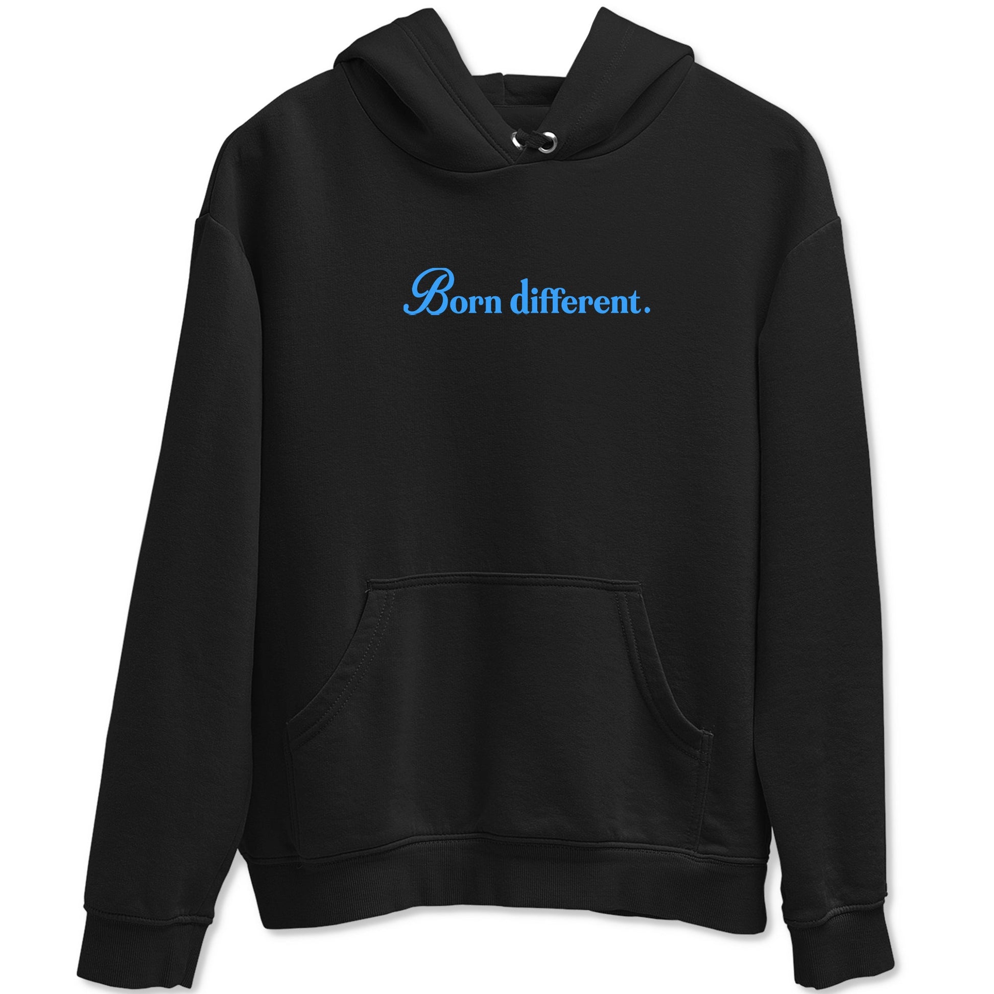 Born Different sneaker match t-shirt styled to complete your fit with the Air Jordan 12 White and University Blue sneakers, shown in Black 2.