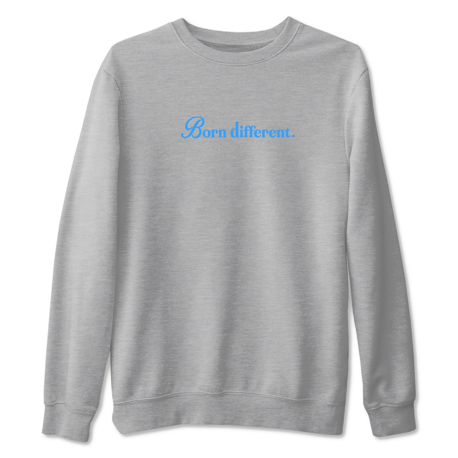 Born Different sneaker match t-shirt styled to complete your fit with the Air Jordan 12 White and University Blue sneakers, shown in Heather Grey 2.