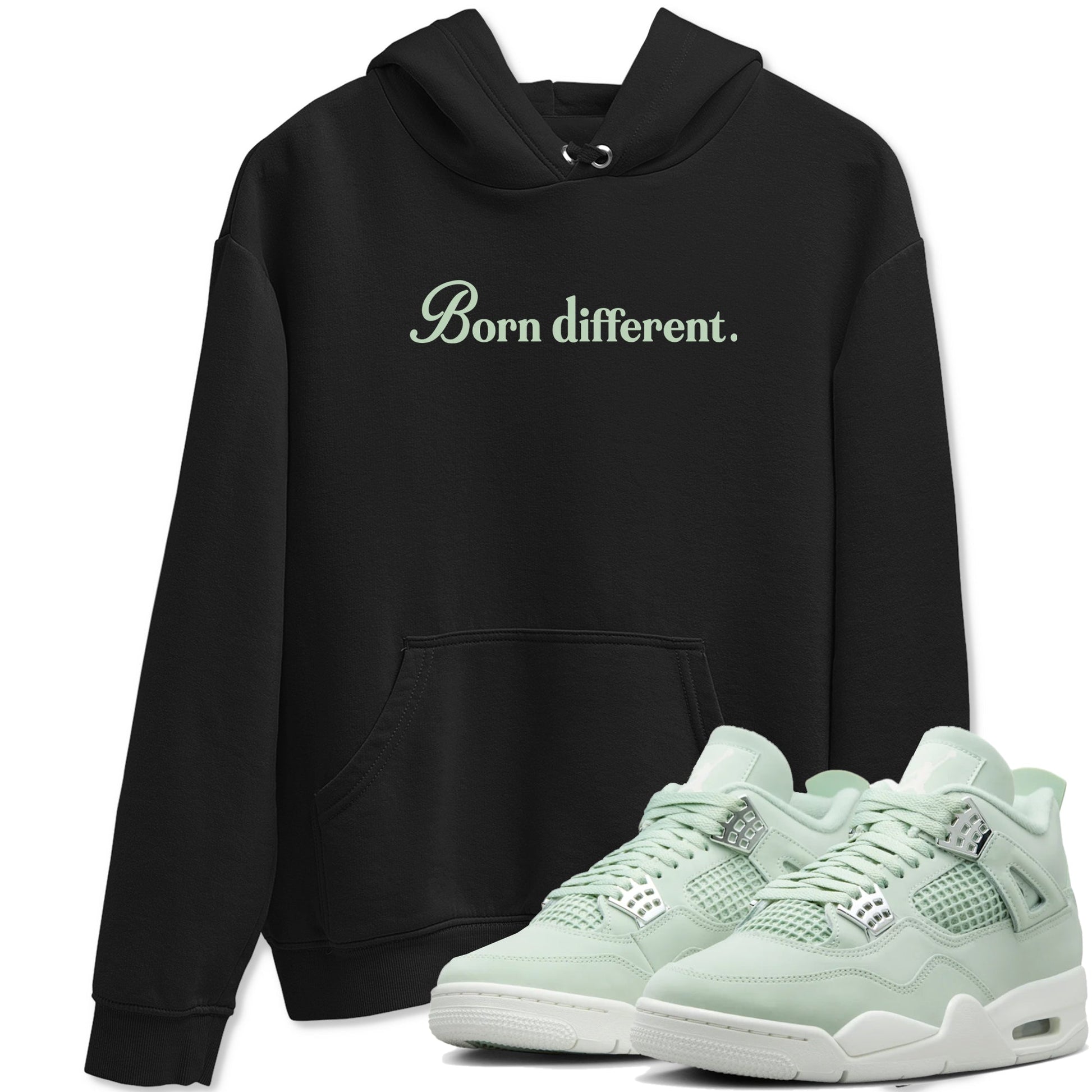 4s seafoam t-shirts to match jordans Born Different sneaker match tees Air Jordan 4 Abundance graphic tee for sneakerheads SNRT Sneaker Tees unisex cotton Black 1 shirts
